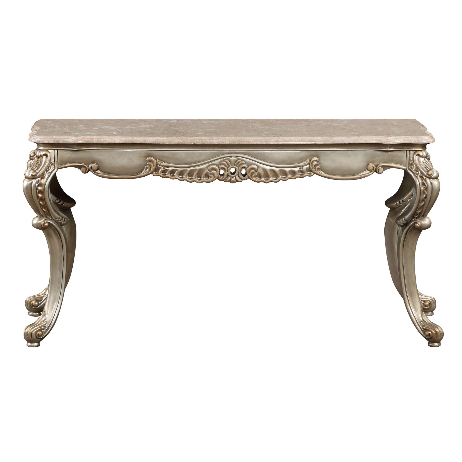 ACME Miliani Sofa Table, Natural Marble & Antique antique bronze-marble