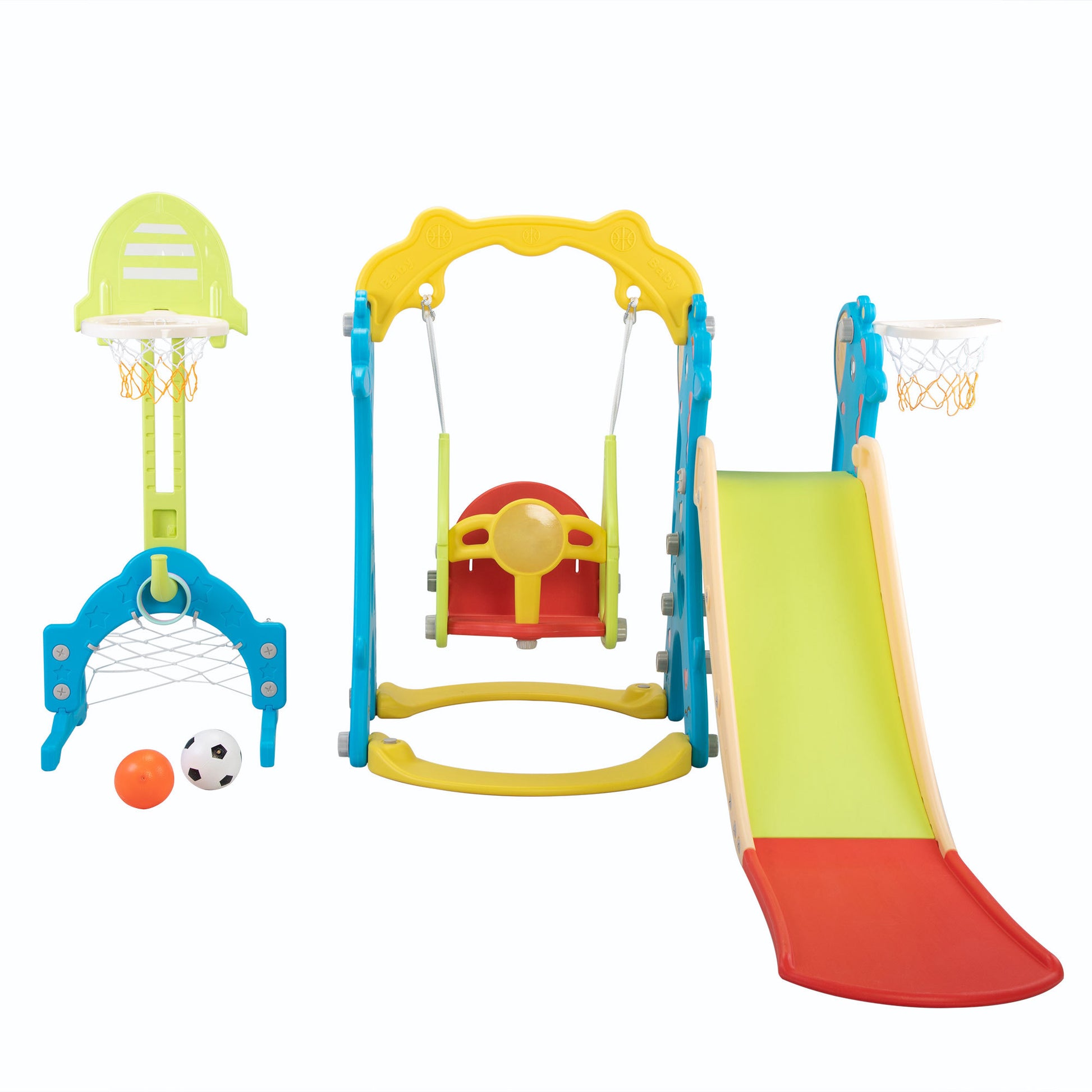 5 in 1 Slide and Swing Playing Set, Toddler Extra Long blue+yellow-hdpe