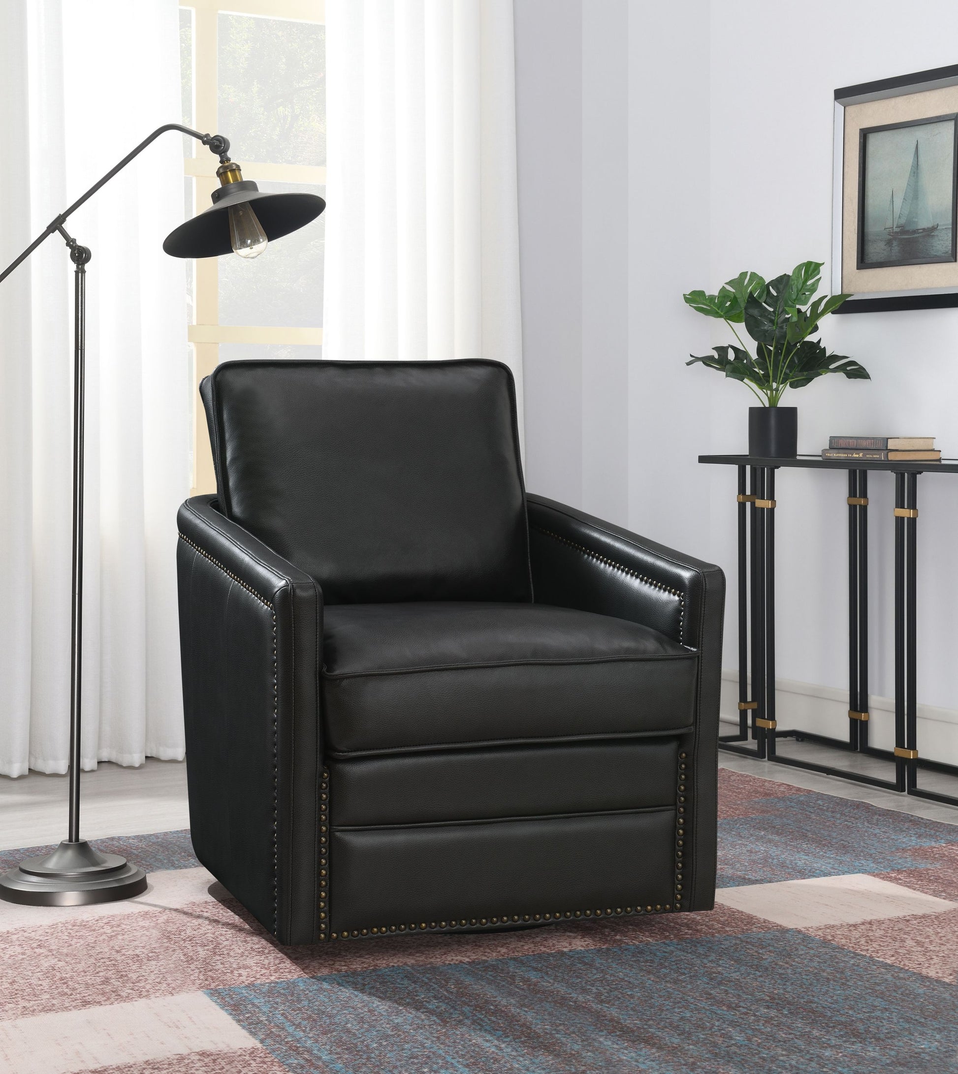 ACME Rocha Accent Chair w Swivel, Black Leather Aire black-leather