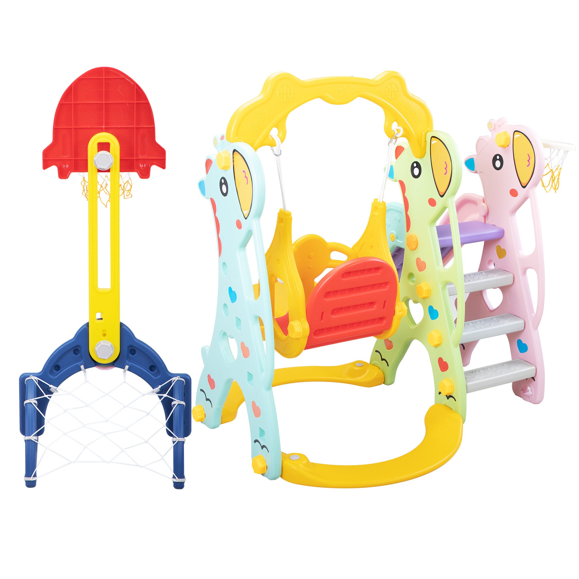 5 in 1 Slide and Swing Playing Set, Toddler Extra Long red-hdpe