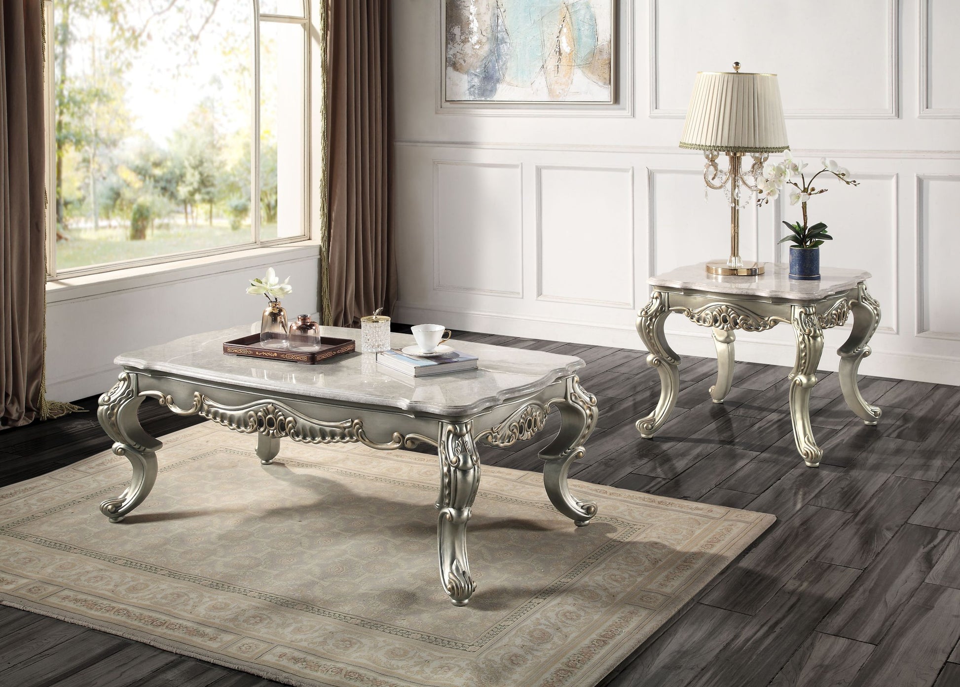 ACME Miliani Coffee Table , Natural Marble & Antique antique bronze-marble