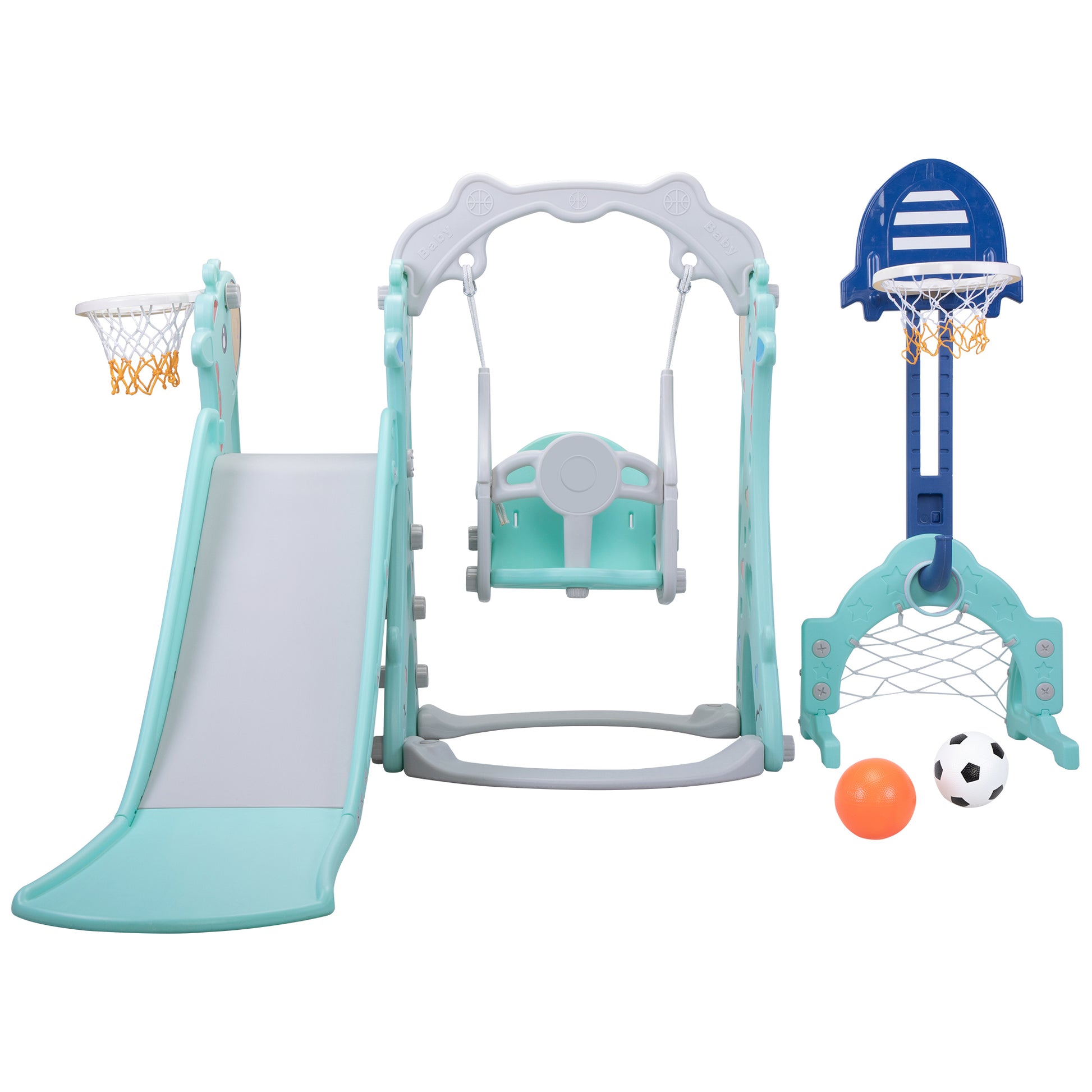 5 in 1 Slide and Swing Playing Set, Toddler Extra Long gray-hdpe