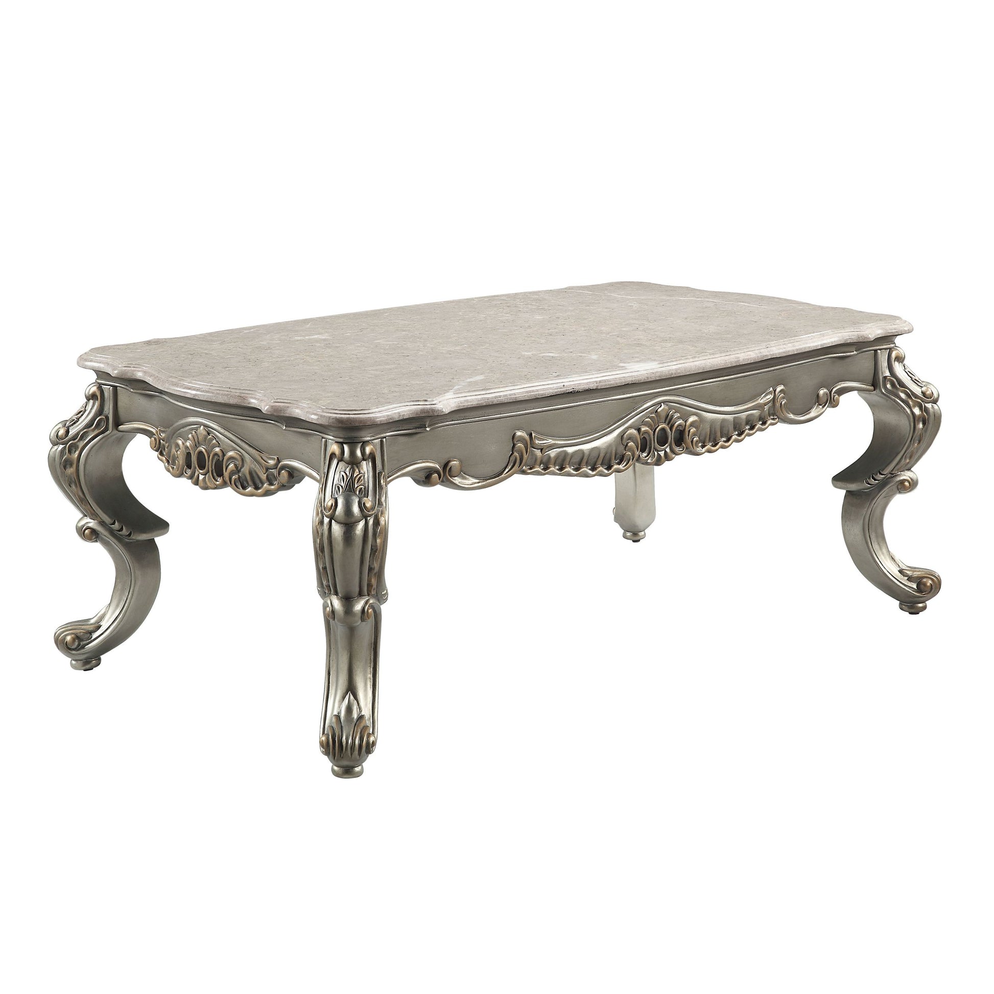 ACME Miliani Coffee Table , Natural Marble & Antique antique bronze-marble