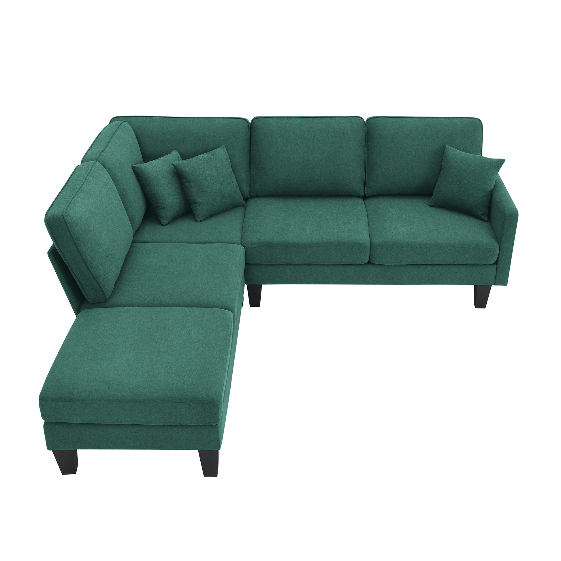 90*88" Terrycloth Modern Sectional Sofa,5 Seat green-fabric