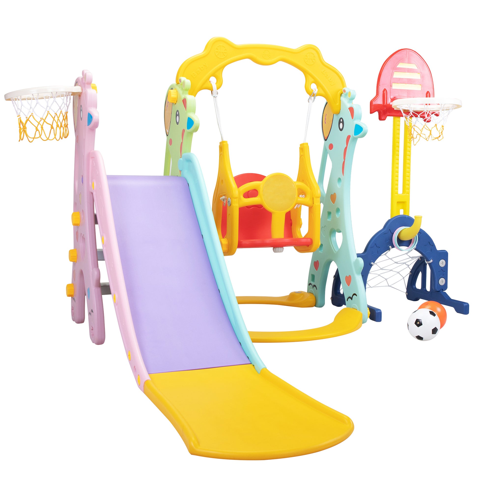 5 in 1 Slide and Swing Playing Set, Toddler Extra Long red-hdpe