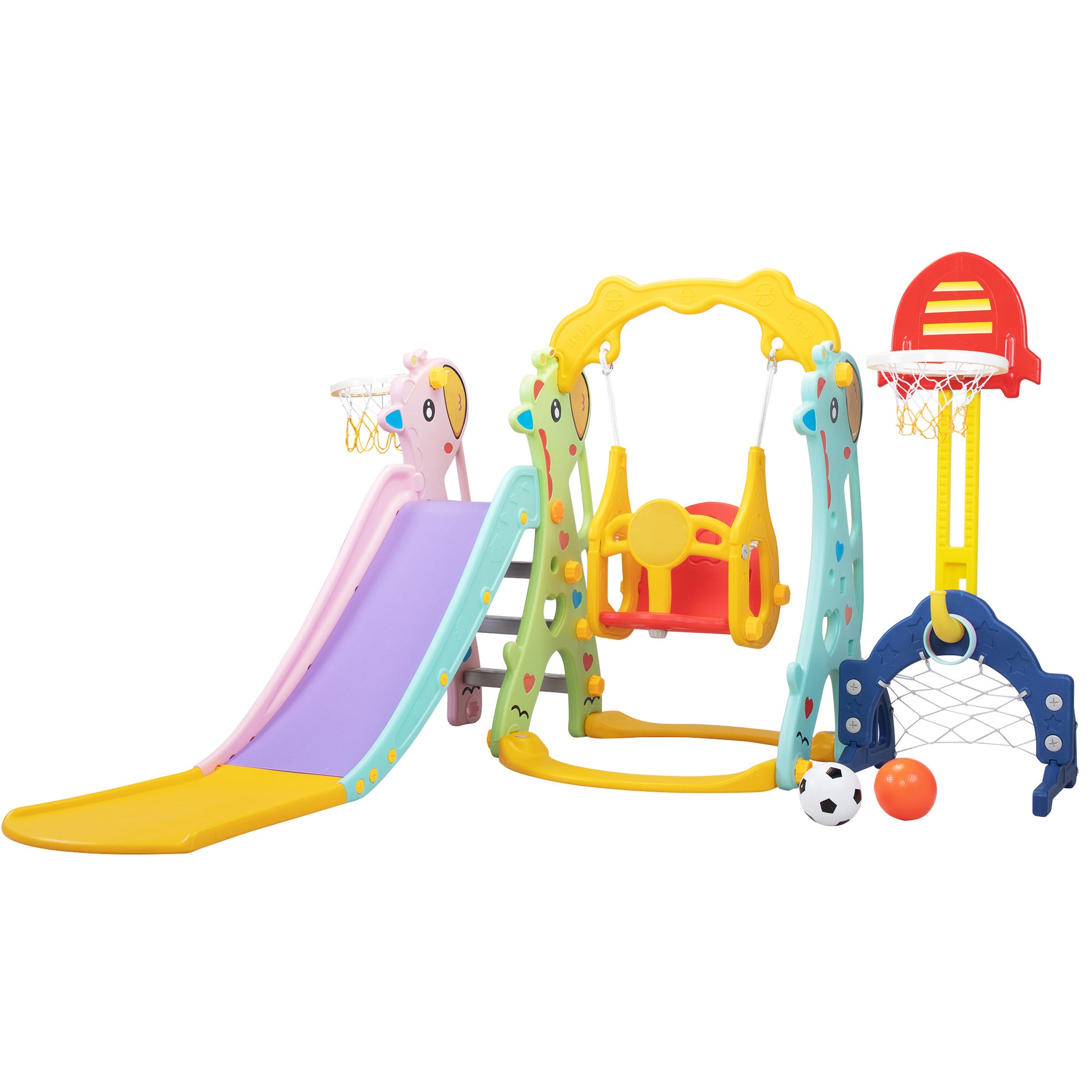 5 in 1 Slide and Swing Playing Set, Toddler Extra Long red-hdpe