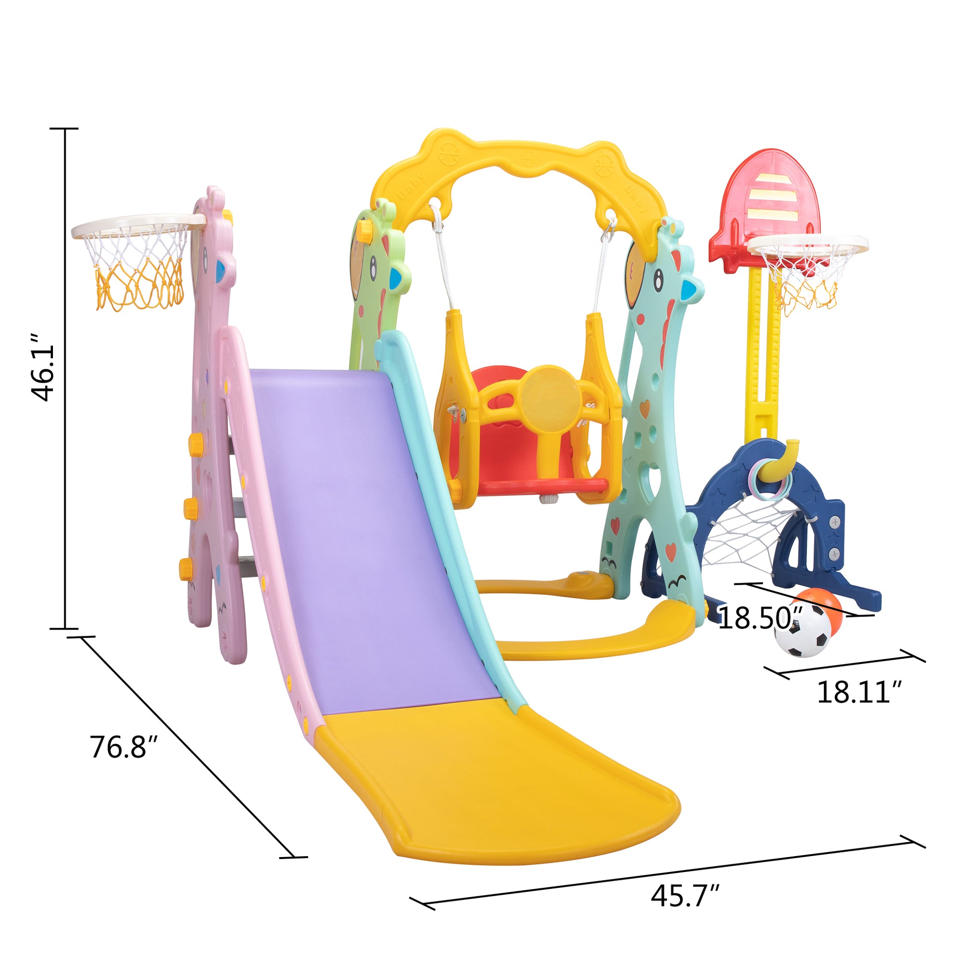 5 in 1 Slide and Swing Playing Set, Toddler Extra Long red-hdpe