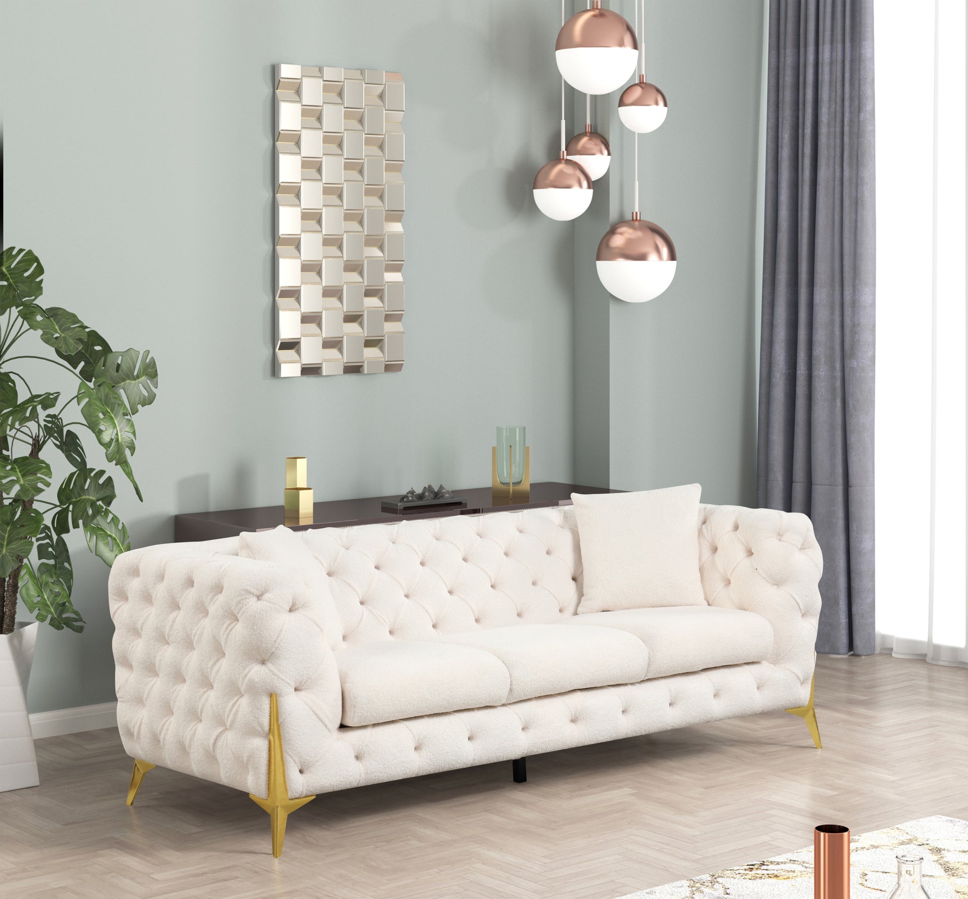 Contempo Modern Style Sofa Made with Wood in Cream cream-wood-primary living space-contemporary-faux