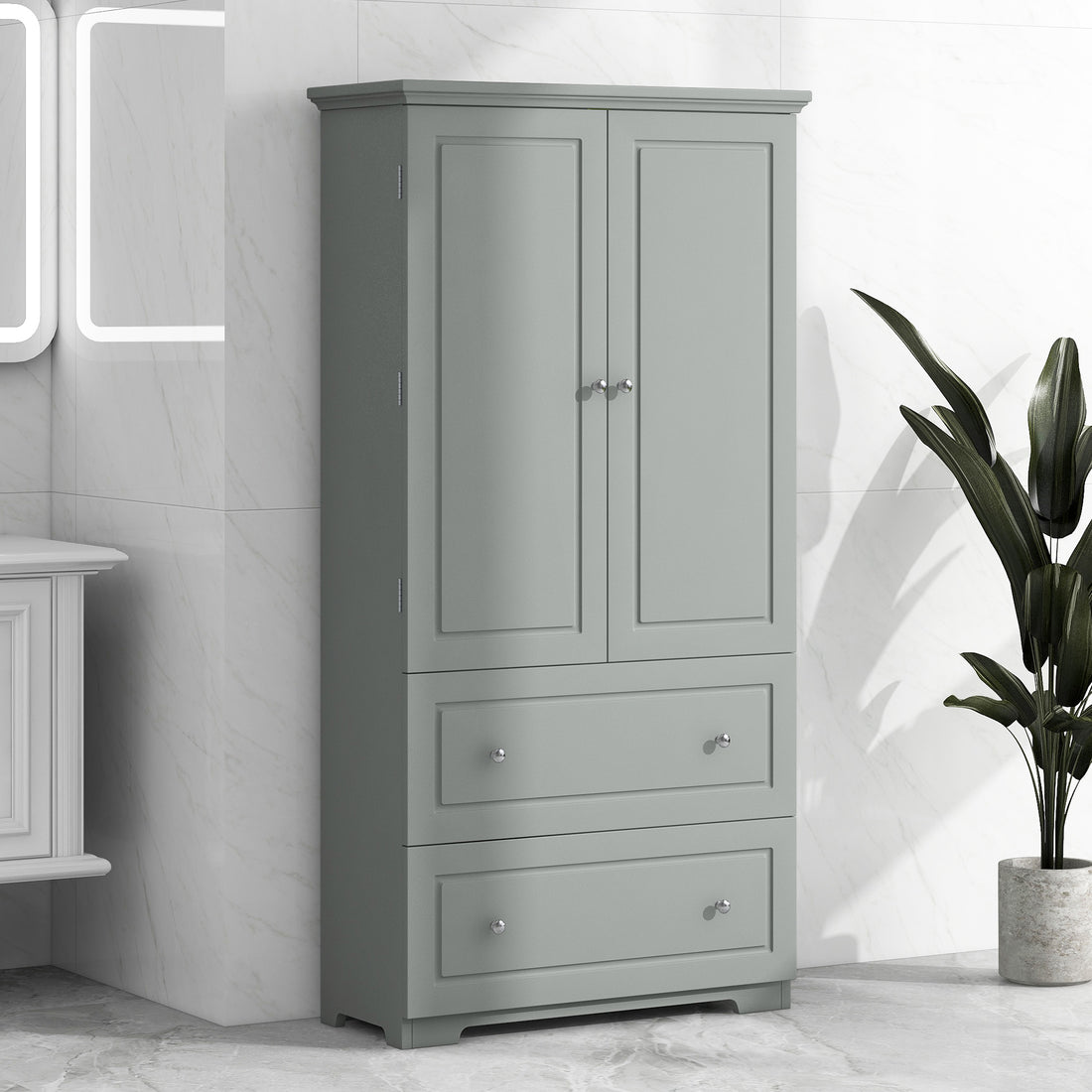 Wide Bathroom Storage Cabinet, Freestanding