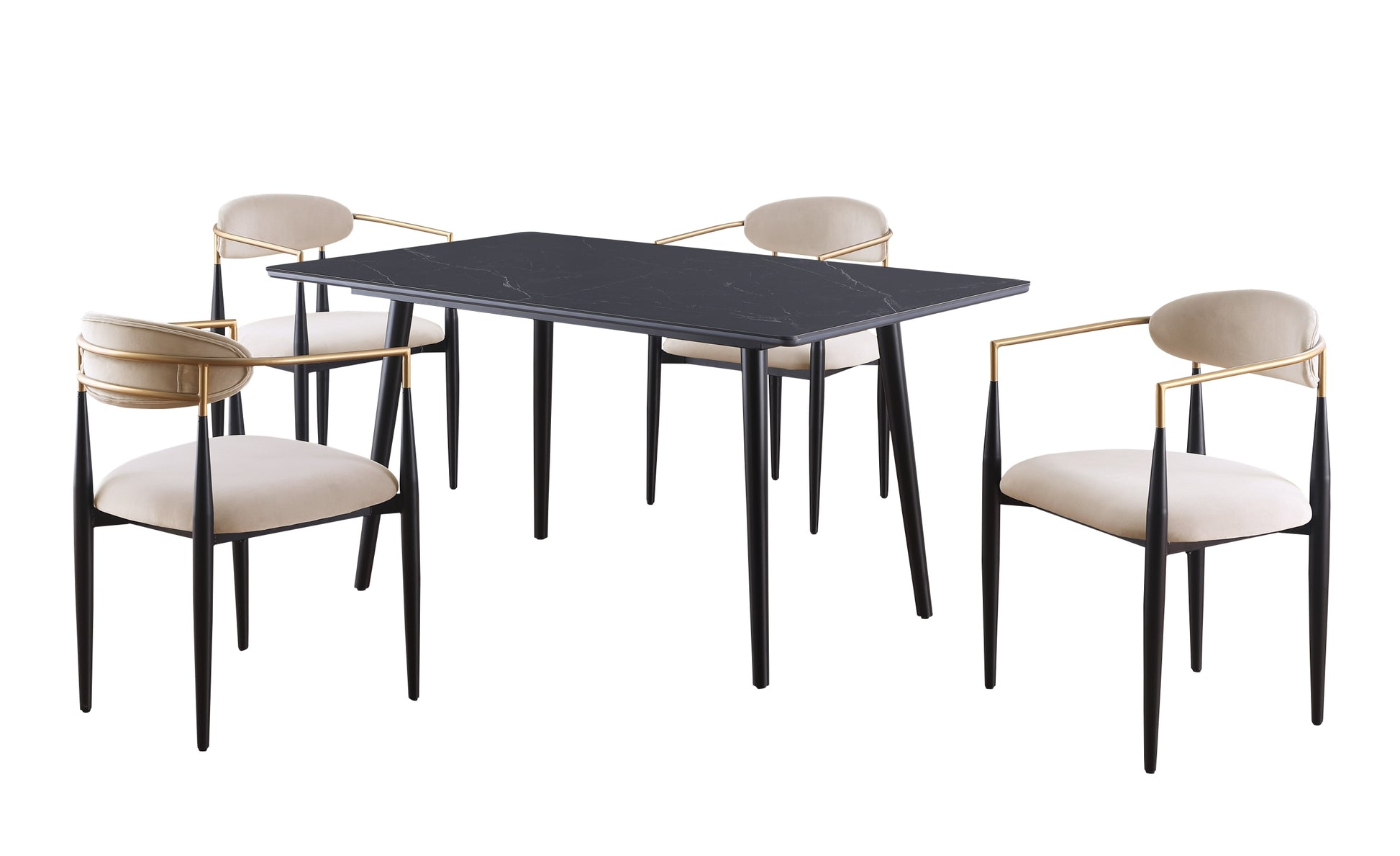 Modern Contemporary 5pc Dining Set Black Sintered black+taupe-seats 4-dining room-60