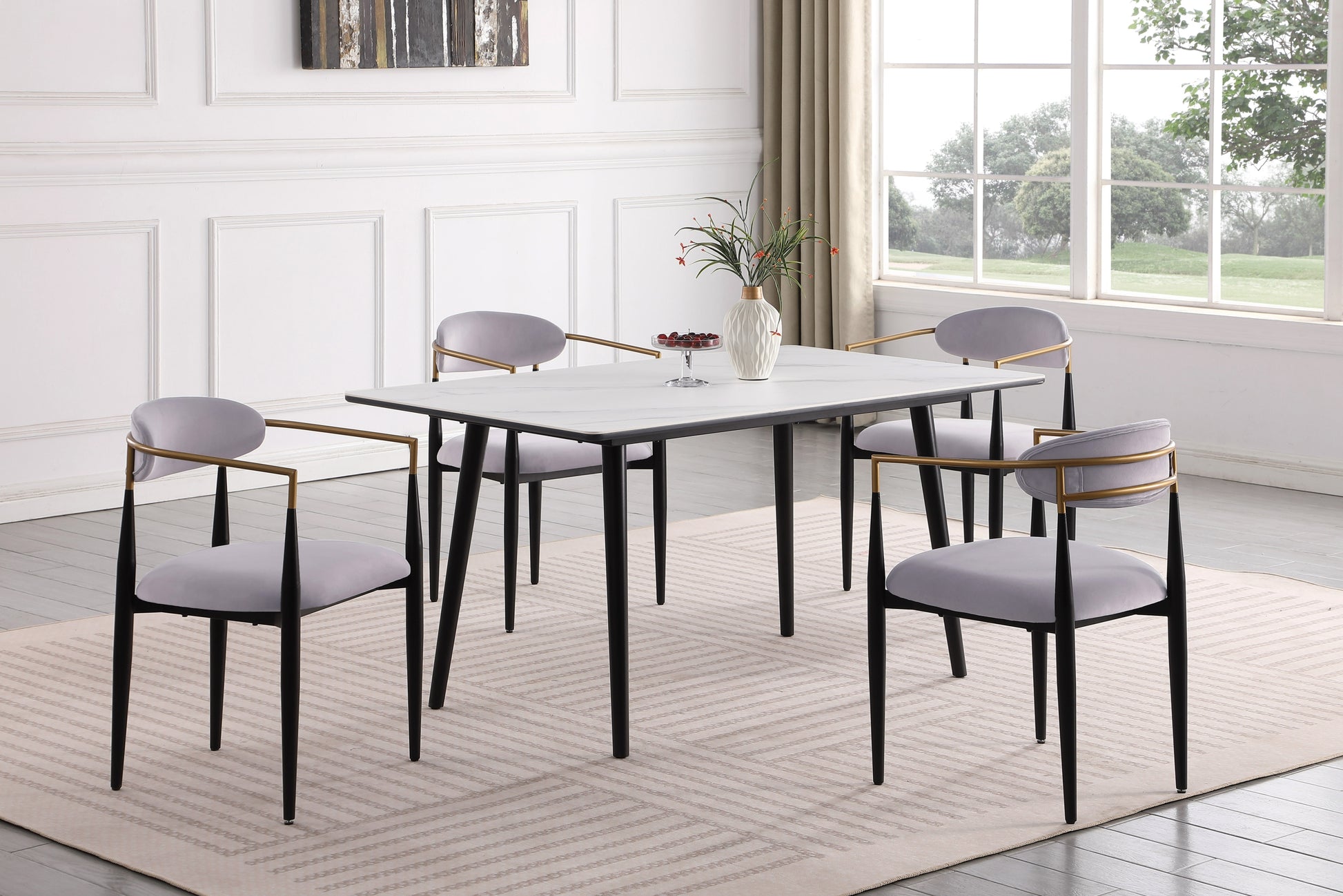 Modern Contemporary 5pc Dining Set White Sintered white+gray-seats 4-dining room-60