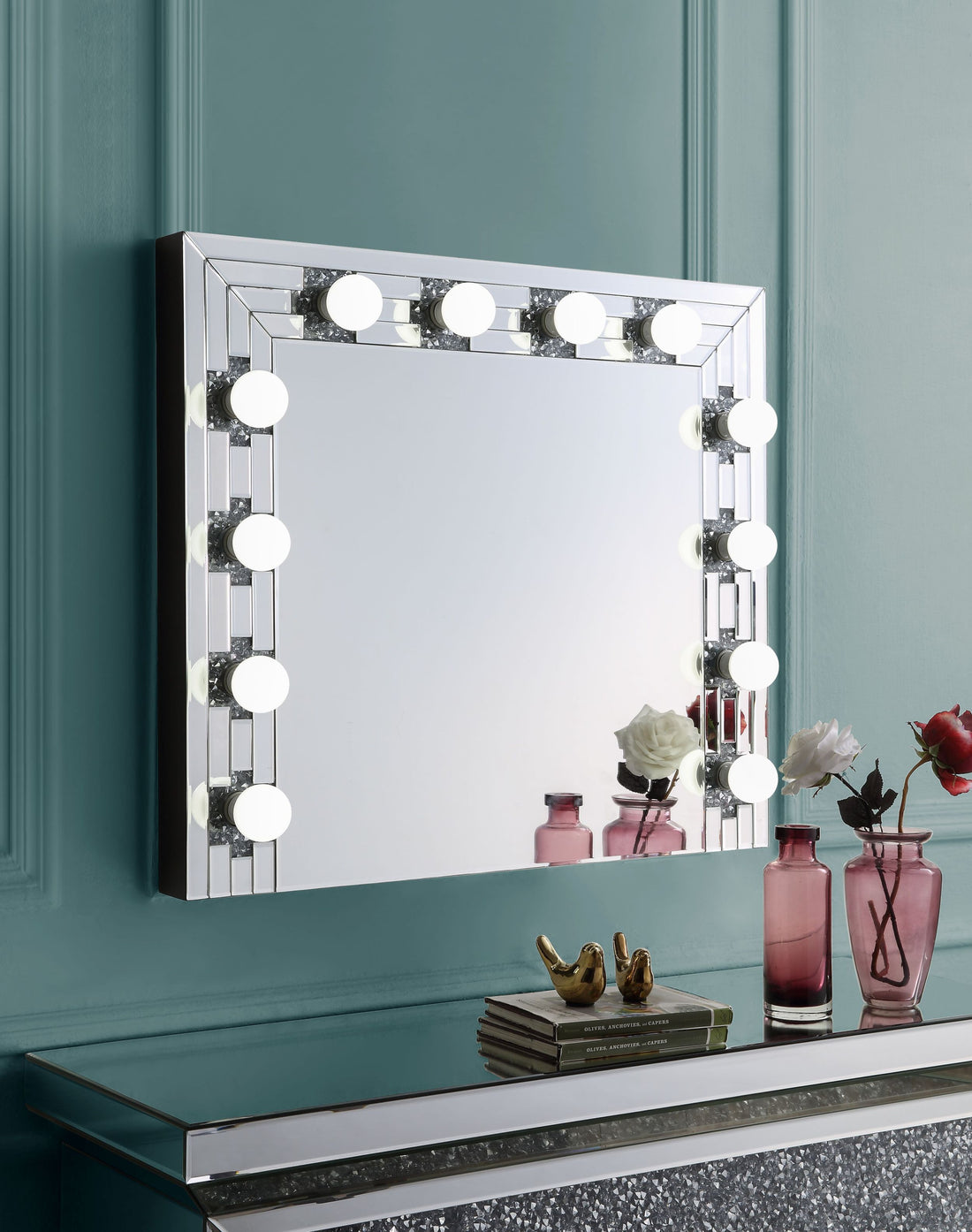 ACME Noralie ACCENT MIRROR Mirrored & Faux Diamonds silver-glass