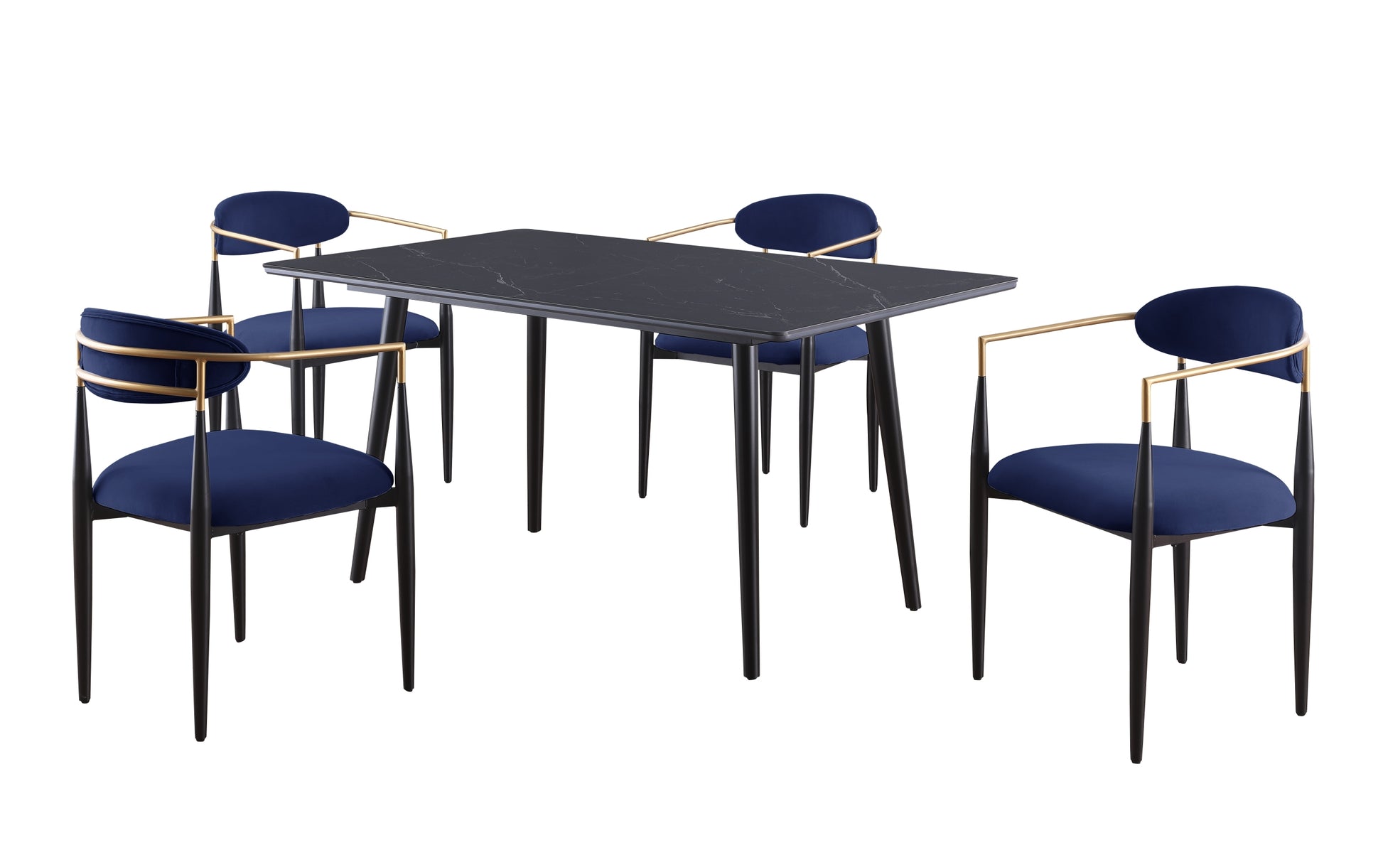 Modern Contemporary 5pc Dining Set Black Sintered black+blue-seats 4-dining room-60