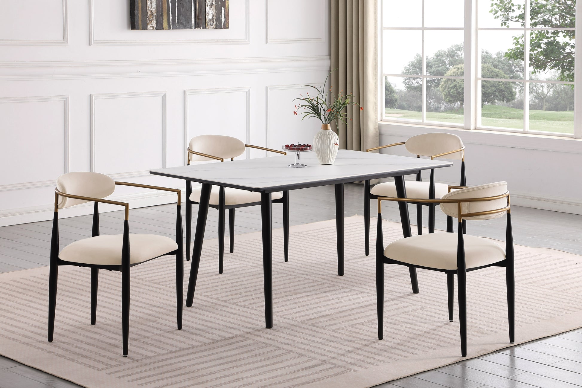 Modern Contemporary 5pc Dining Set White Sintered taupe-seats 4-dining room-60