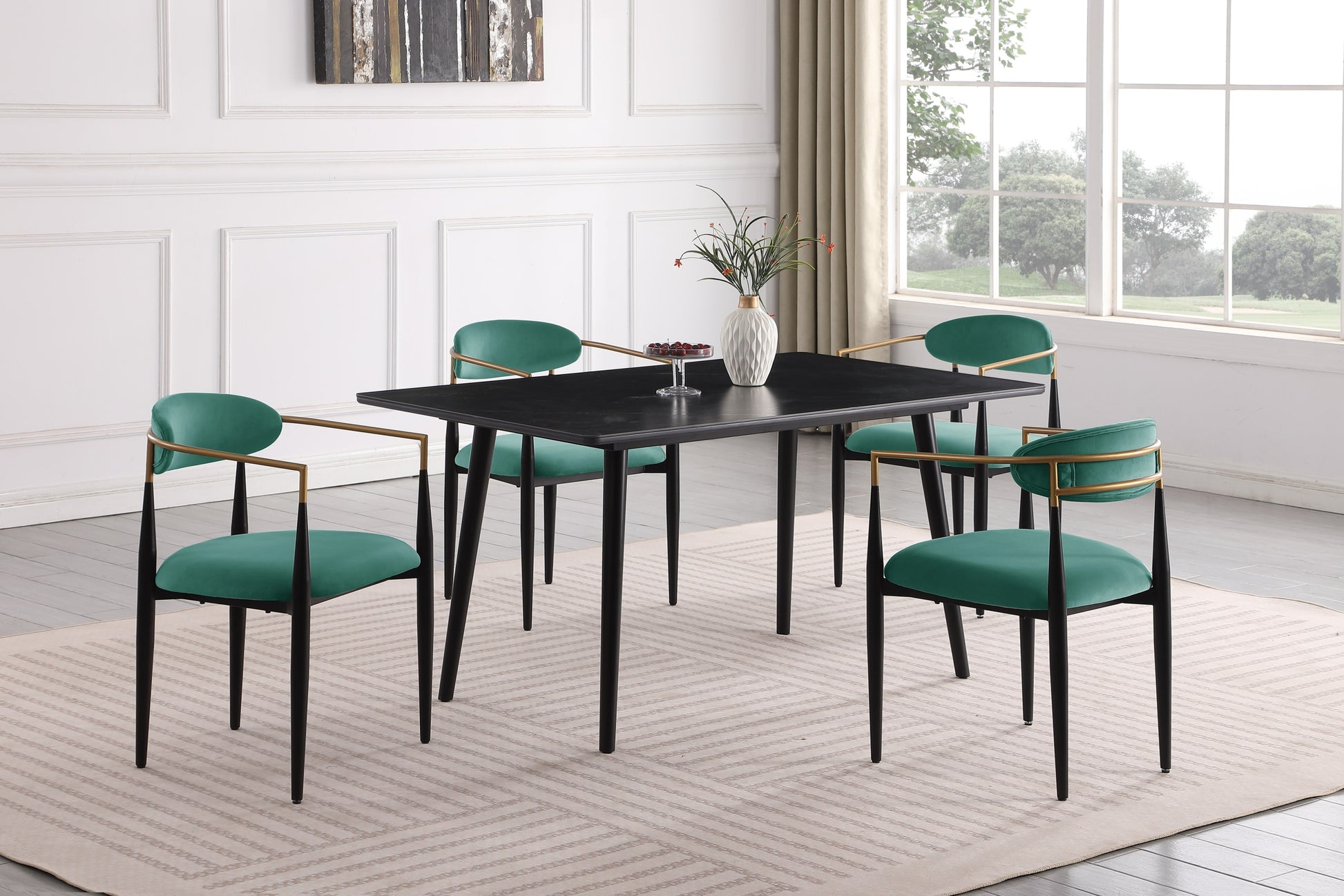 Modern Contemporary 5pc Dining Set Black Sintered blackish green-seats 4-dining room-60