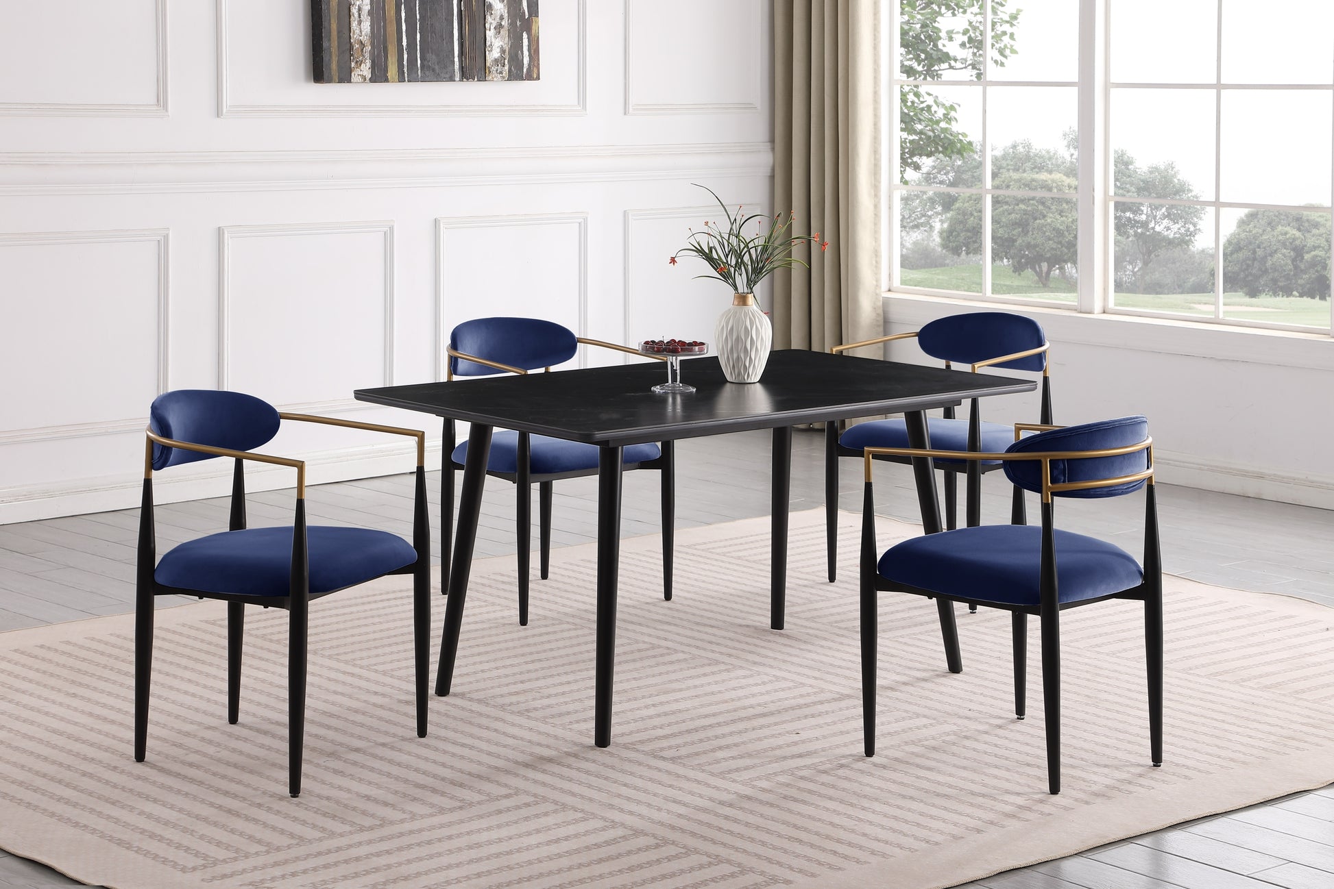 Modern Contemporary 5pc Dining Set Black Sintered black+blue-seats 4-dining room-60