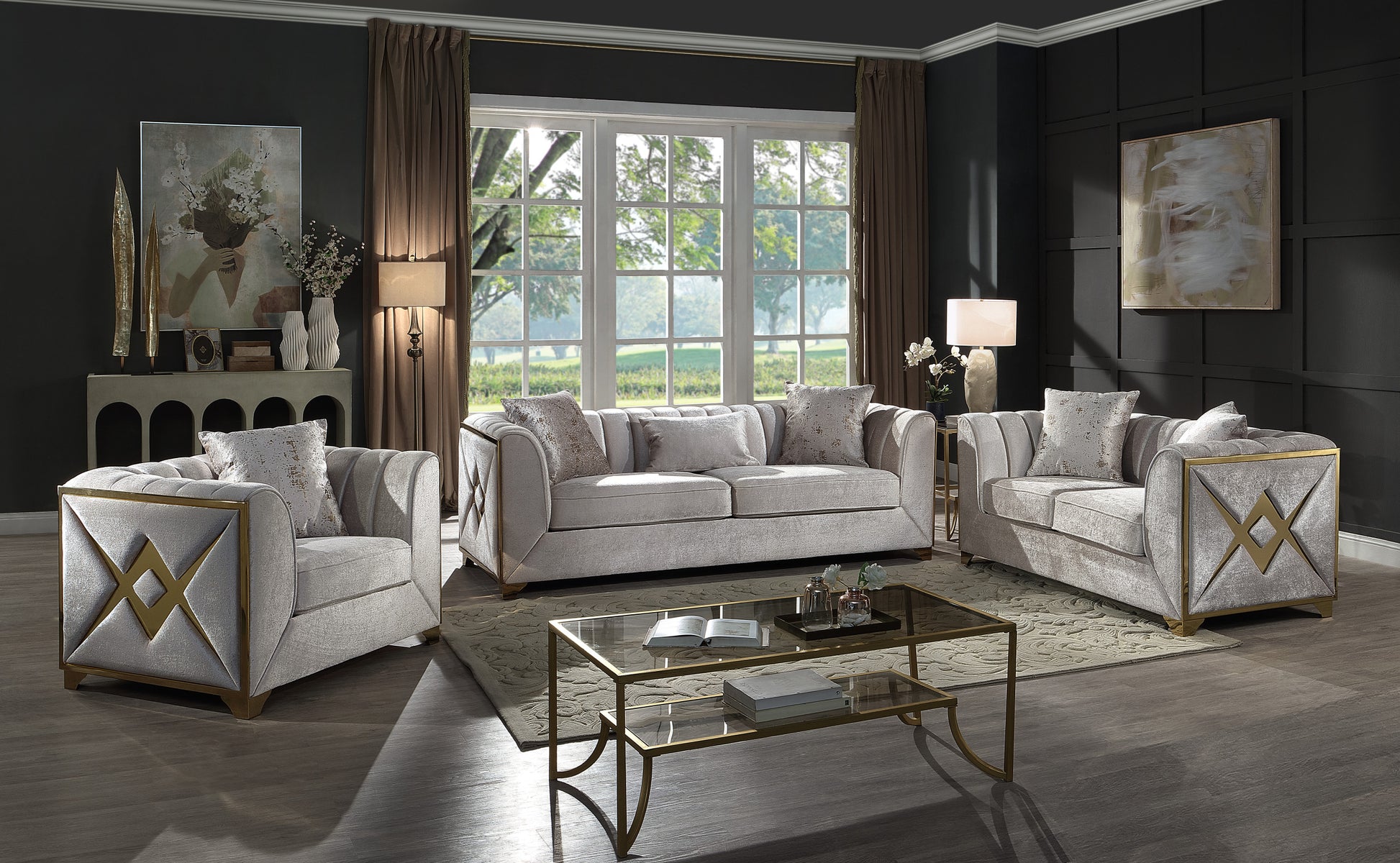 Velencia 3Pc Modern Living Room Set in Cream cream-primary living