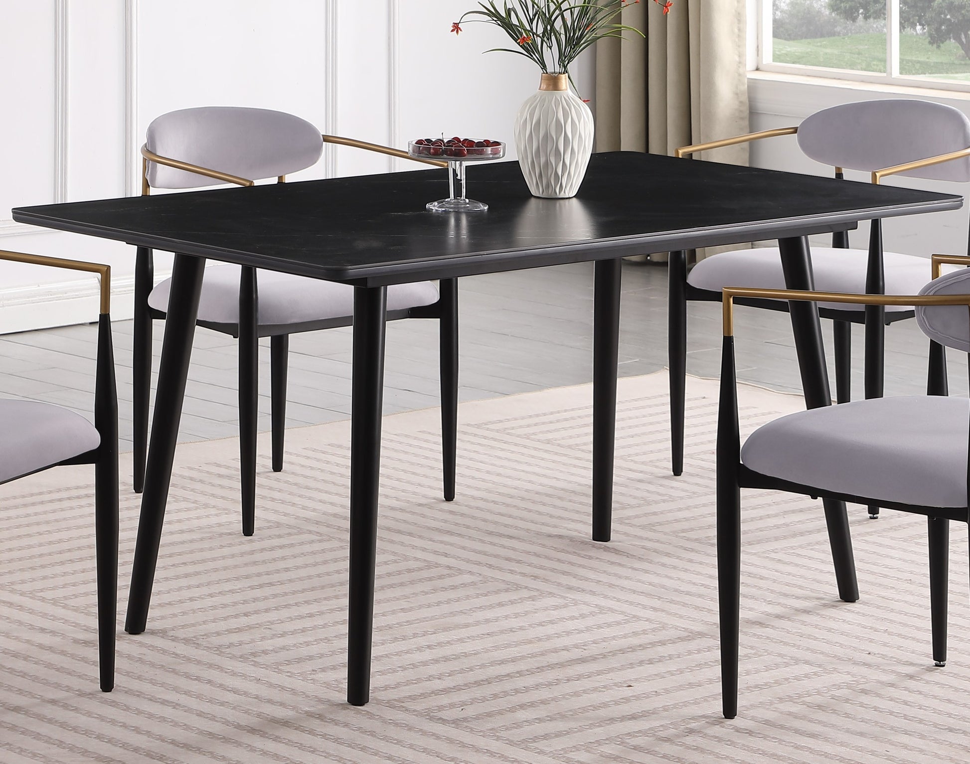 Modern Contemporary 5pc Dining Set Black Sintered black+ gray-seats 4-dining room-60