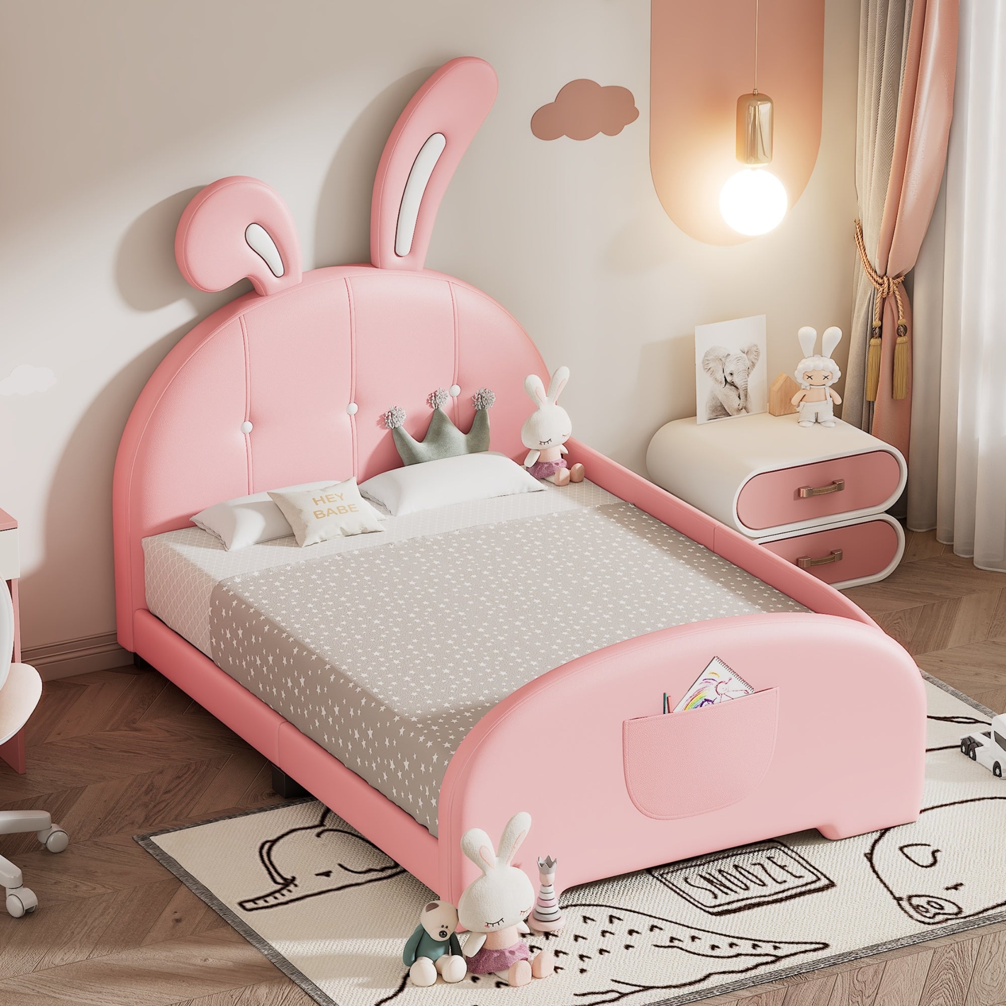 Twin Size Upholstered Rabbit Shape Princess Bed