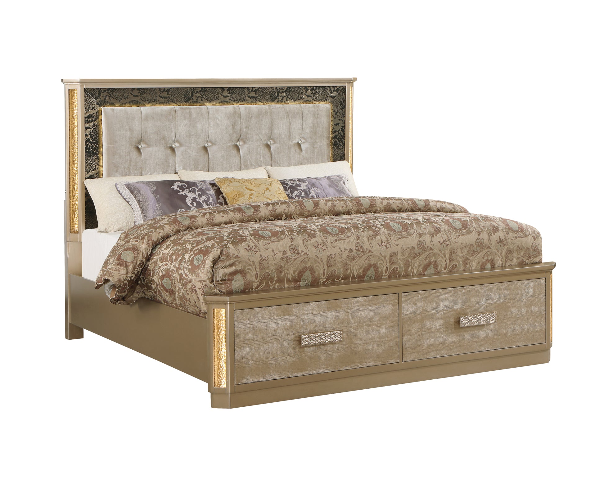 Medusa Queen 5PC Bedroom set Made with Wood in Gold box spring not required-queen-gold-wood-5 piece