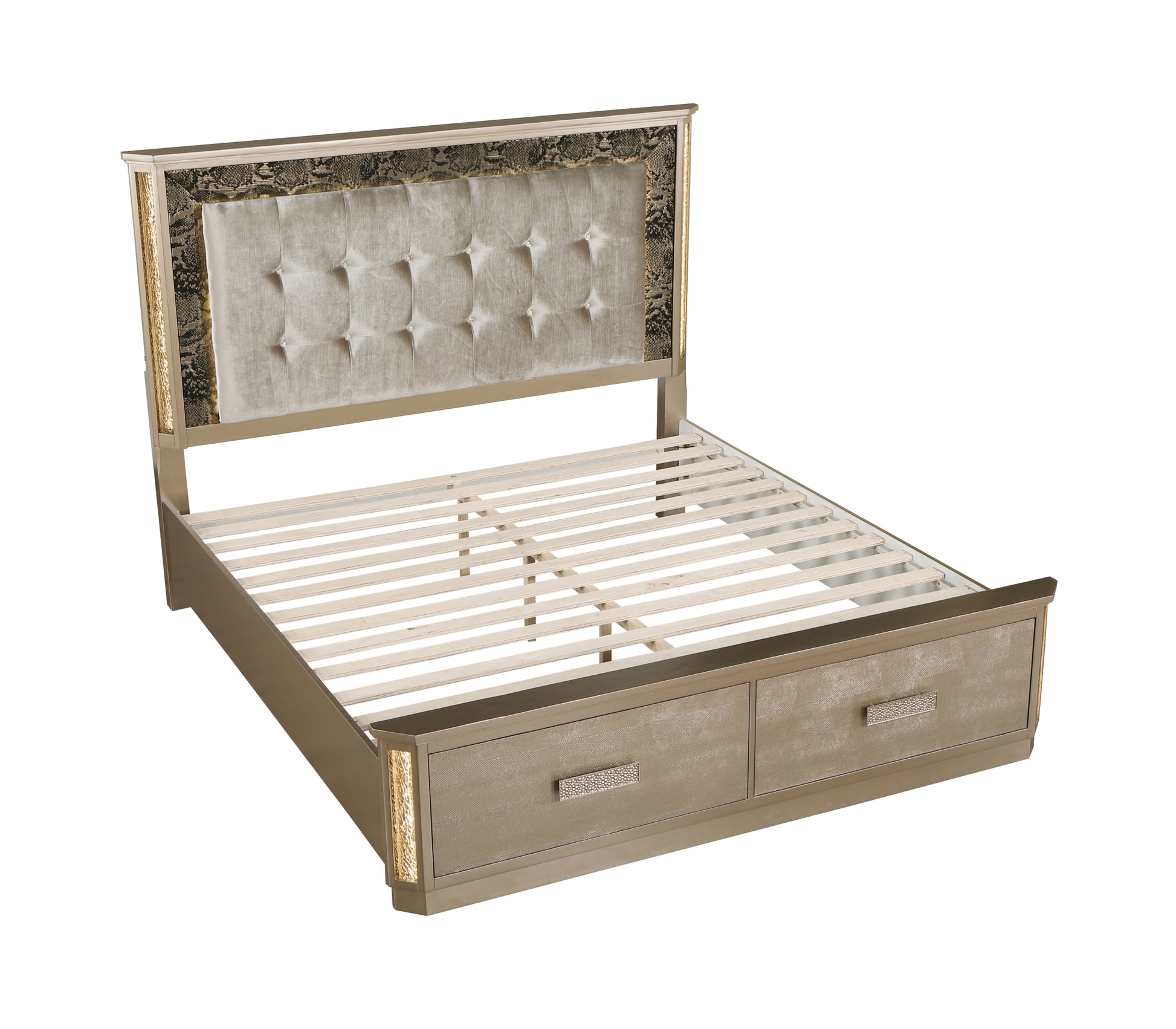 Medusa King 5PC Bedroom set Made with Wood in Gold box spring not required-king-gold-wood-5 piece