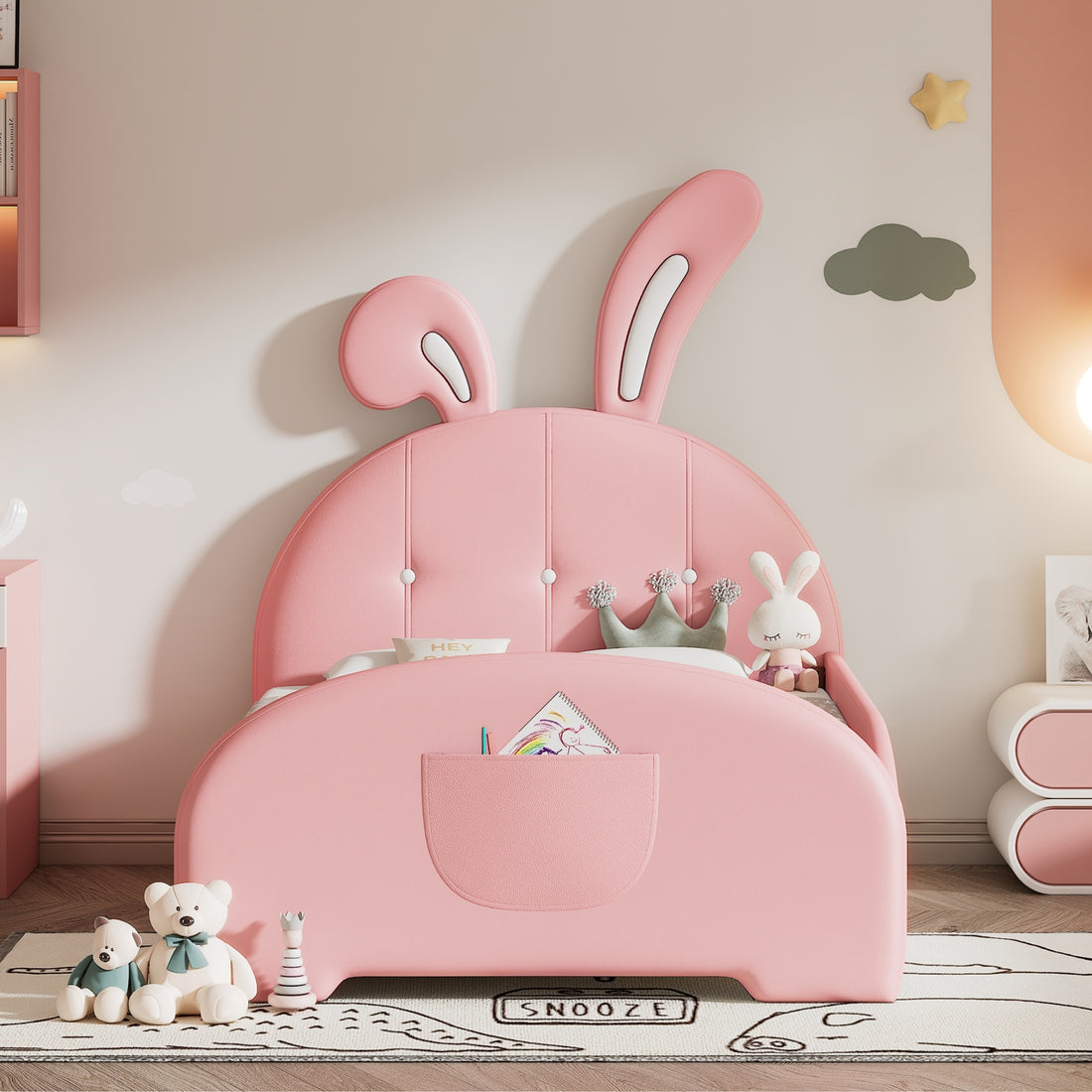 Twin Size Upholstered Rabbit Shape Princess Bed