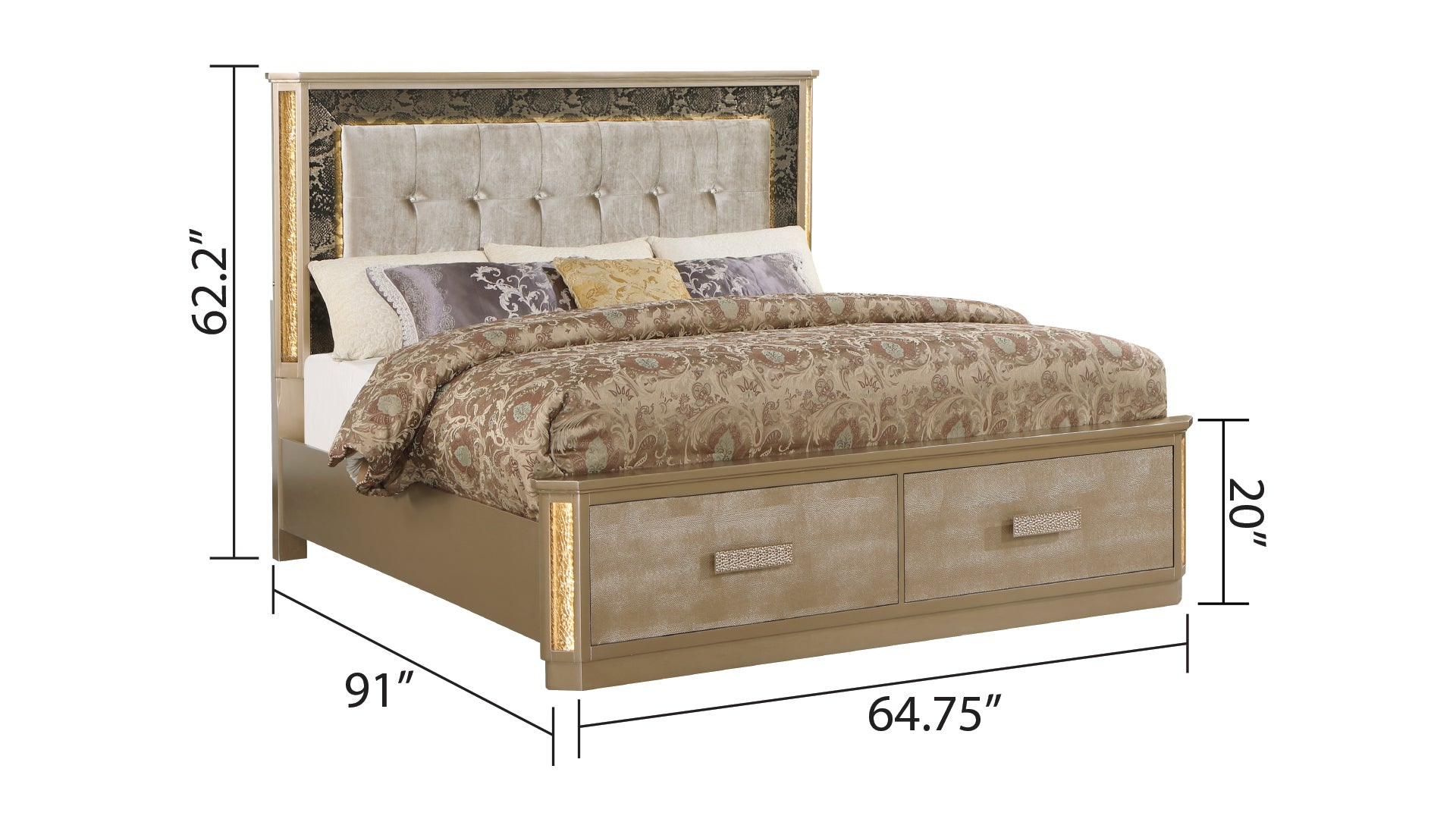 Medusa Queen 5PC Bedroom set Made with Wood in Gold box spring not required-queen-gold-wood-5 piece