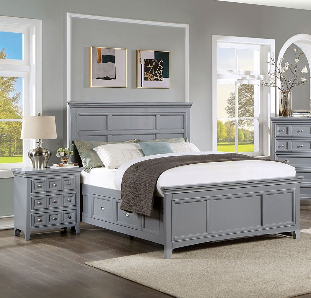 Transitional Style Gray Color Solid wood 1pc gray-3 drawers-bedroom-bedside