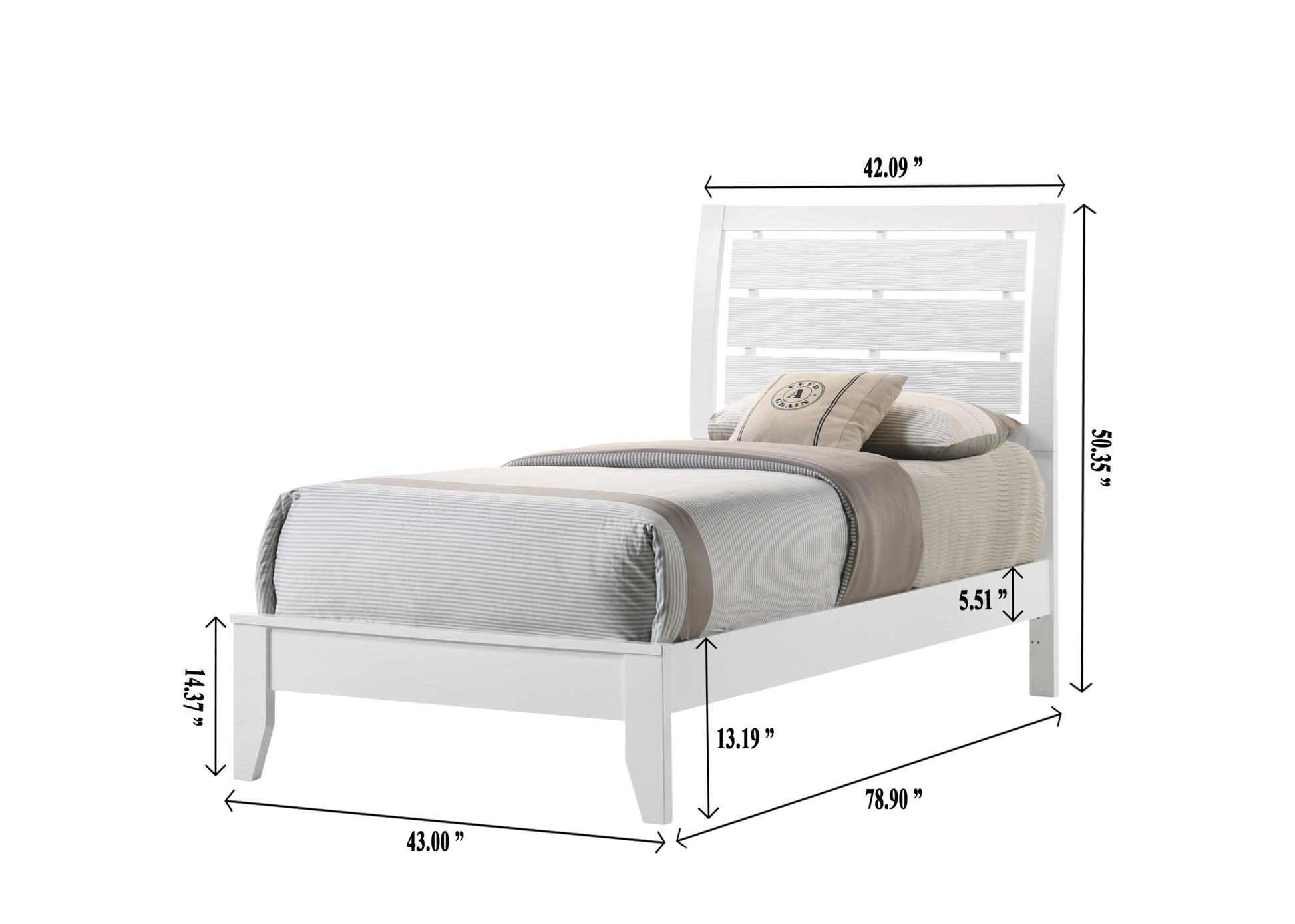 1pc Twin Size White Finish Panel Bed Geometric Design twin-white-bed frame-wood