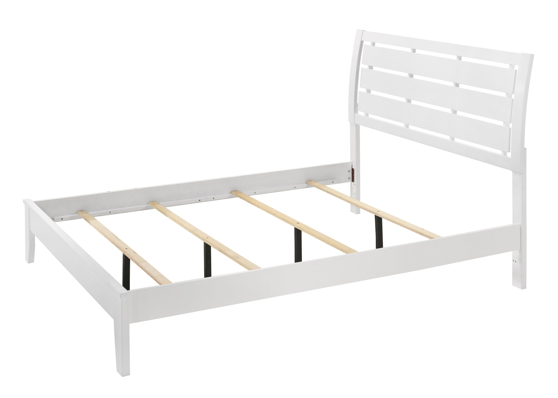 1pc Queen Size White Finish Panel Bed Geometric Design queen-white-bed frame-wood