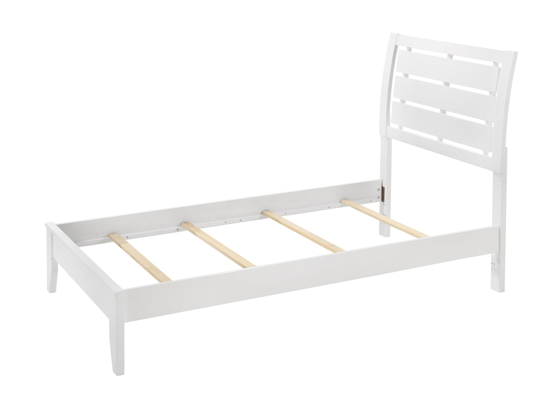 1pc Twin Size White Finish Panel Bed Geometric Design twin-white-bed frame-wood