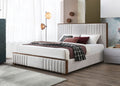 Kaleea Queen Bed, Light Gray Chenille & Walnut