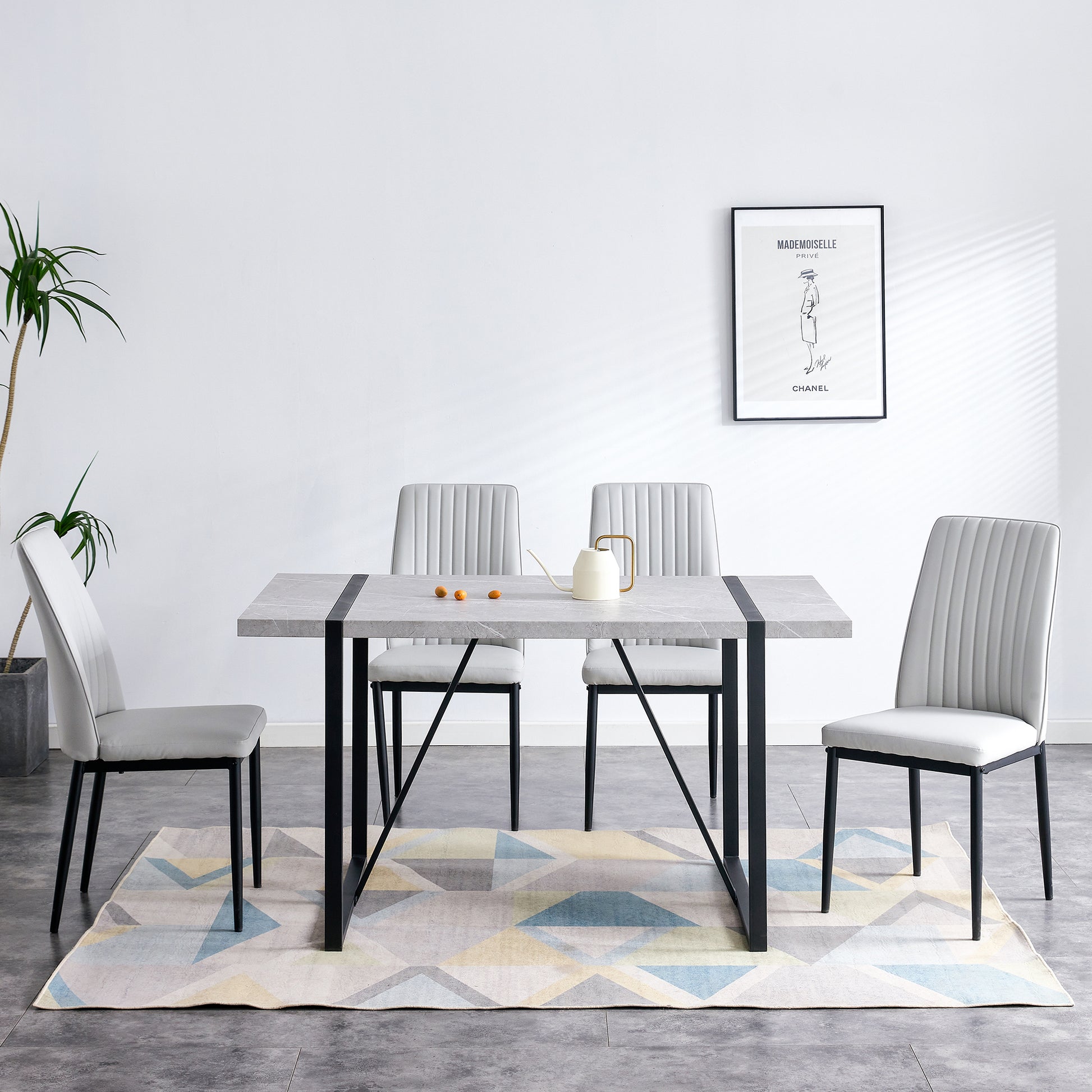 5 Piece Dining Table Chairs Set, Rectangular