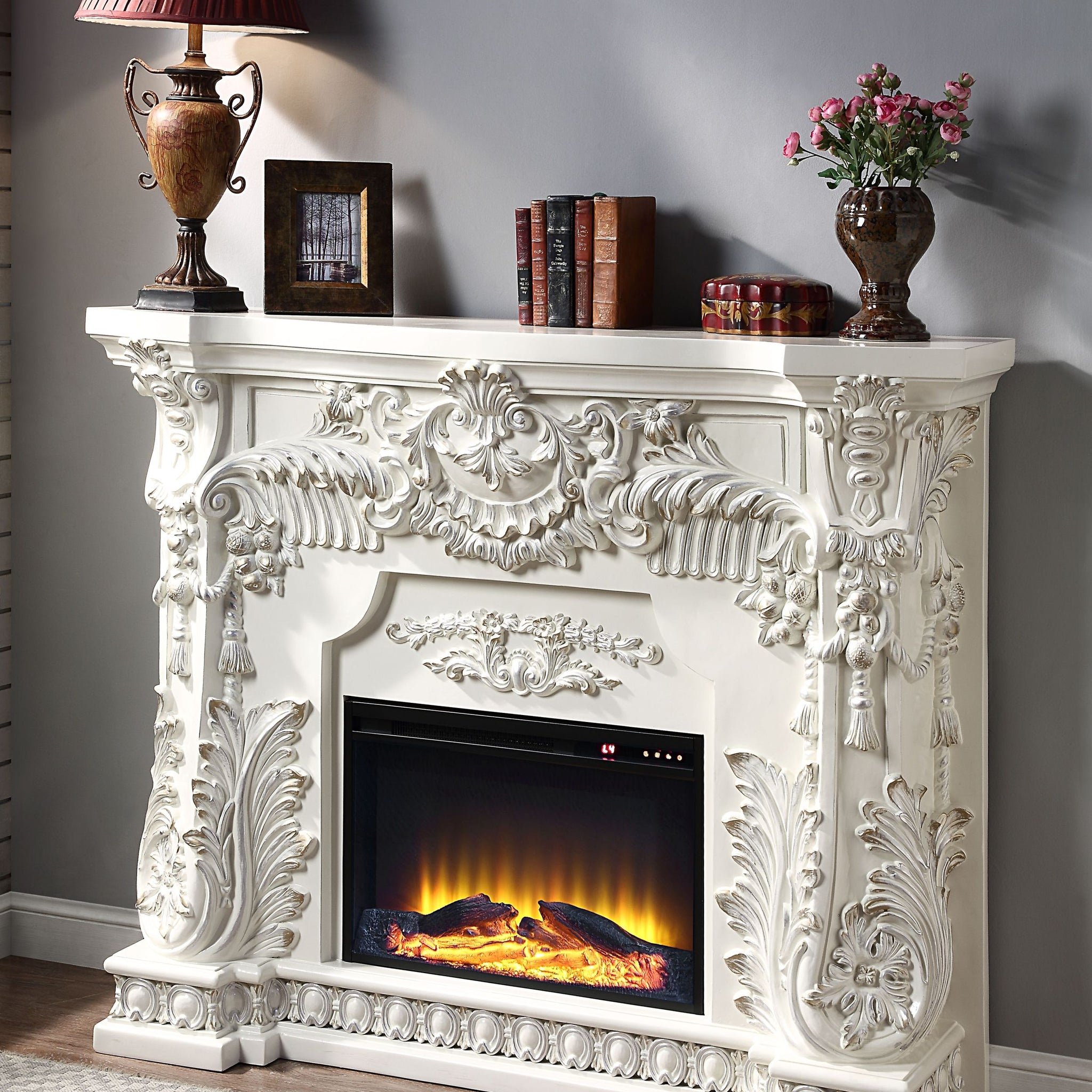 Acme Adara Fireplace Antique White Finish Ac01620