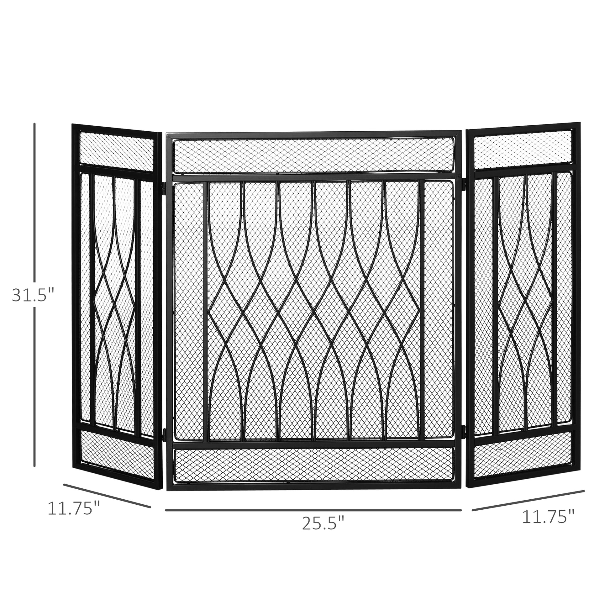 3 Panel Folding Fireplace Screen, Metal Mesh Fire