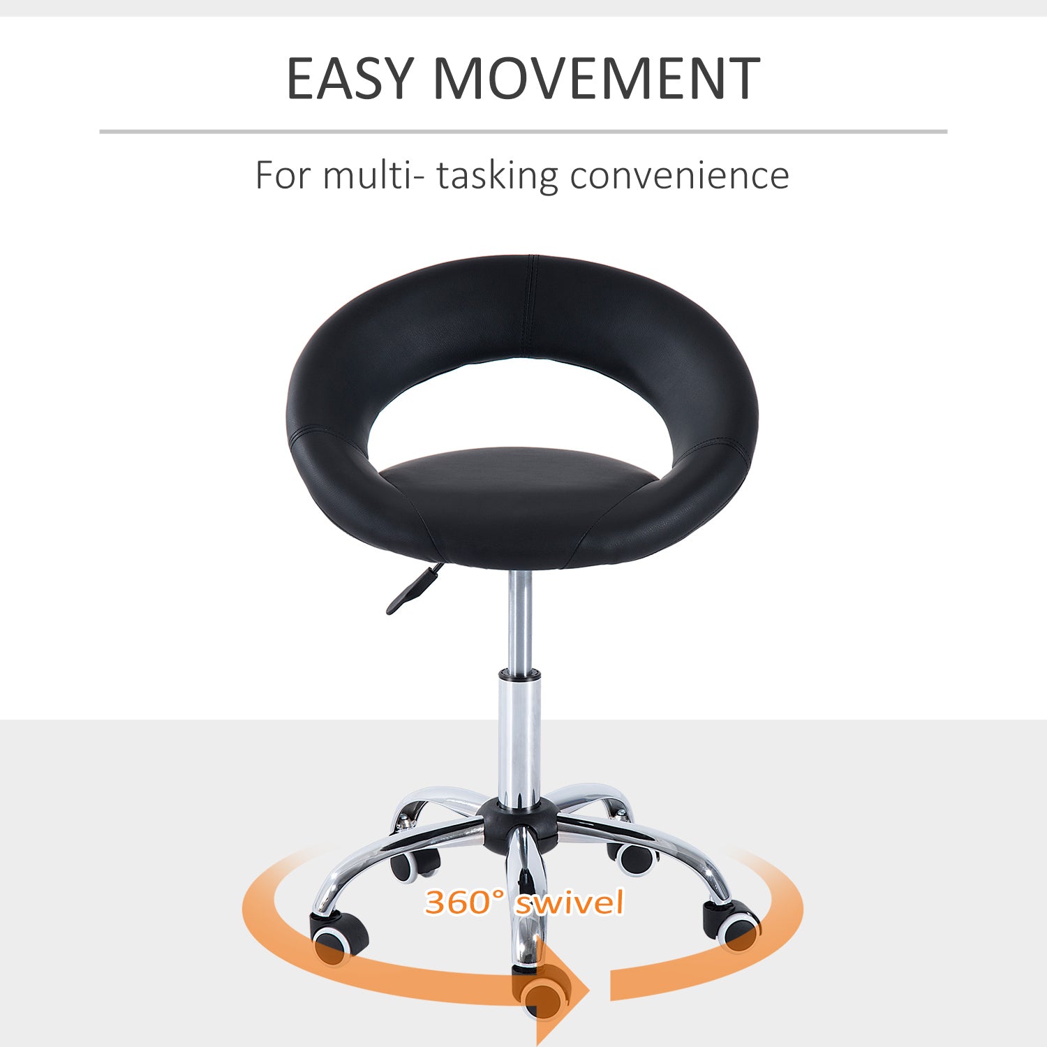 Crescent Rolling Salon Stool with Adjustable