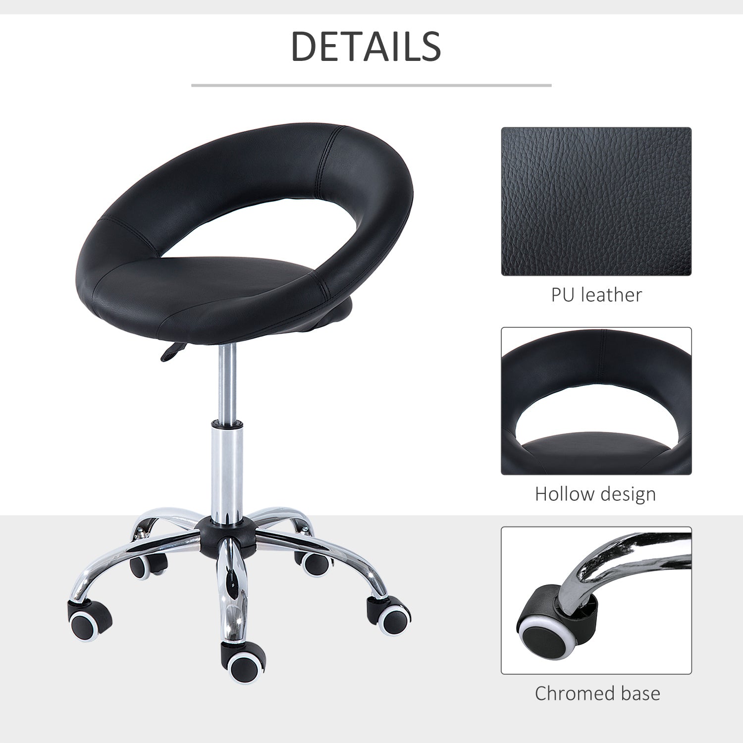 Crescent Rolling Salon Stool with Adjustable