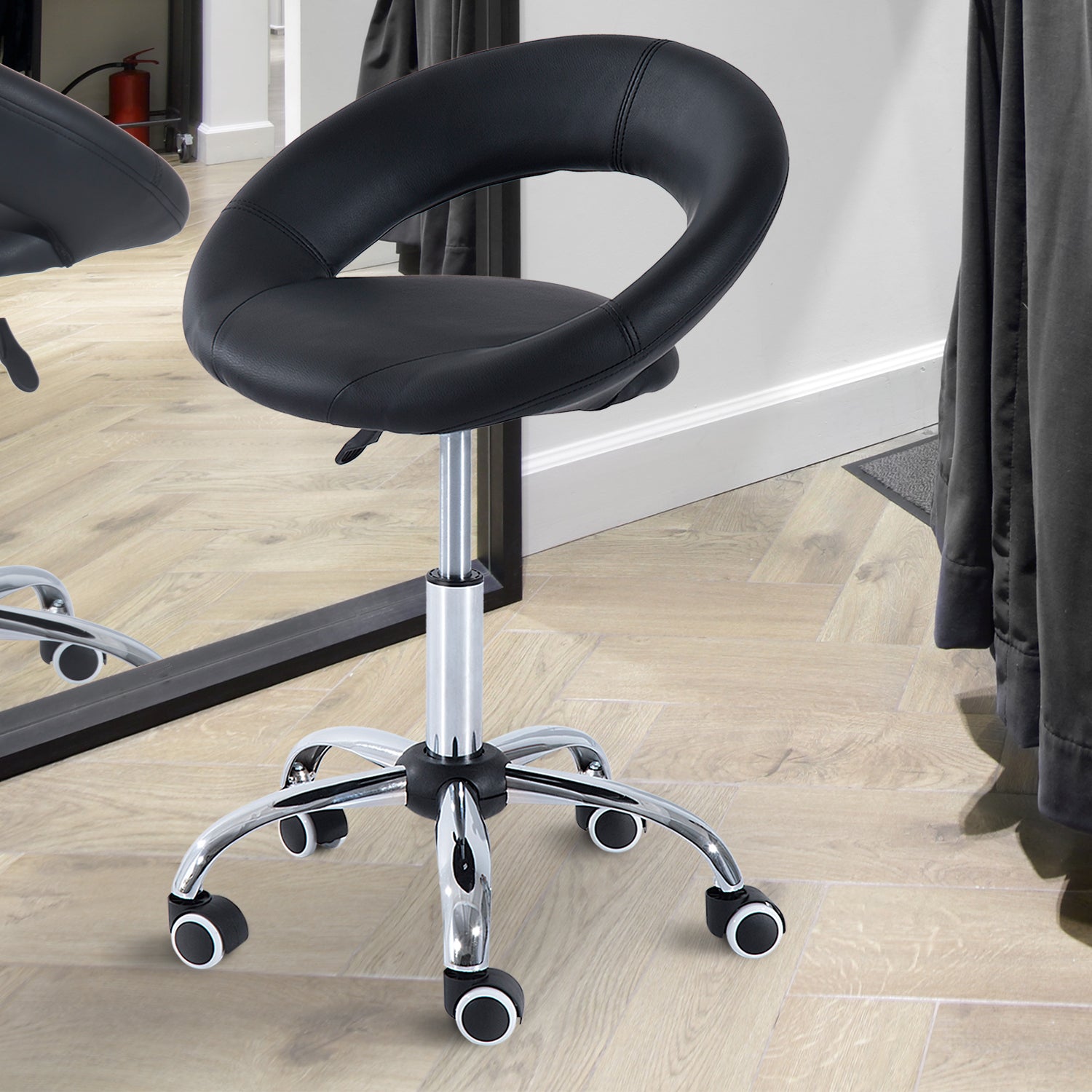 Crescent Rolling Salon Stool with Adjustable