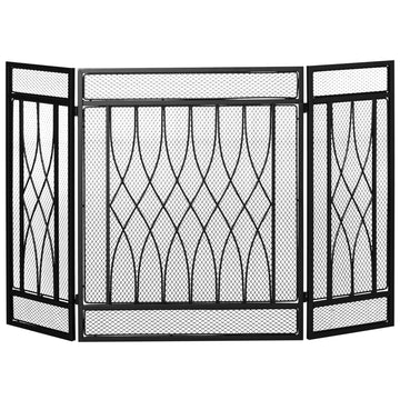 3 Panel Folding Fireplace Screen, Metal Mesh Fire