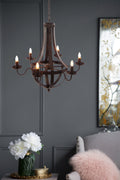 6 Light Metal Chandelier, Hanging Light Fixture with black-iron