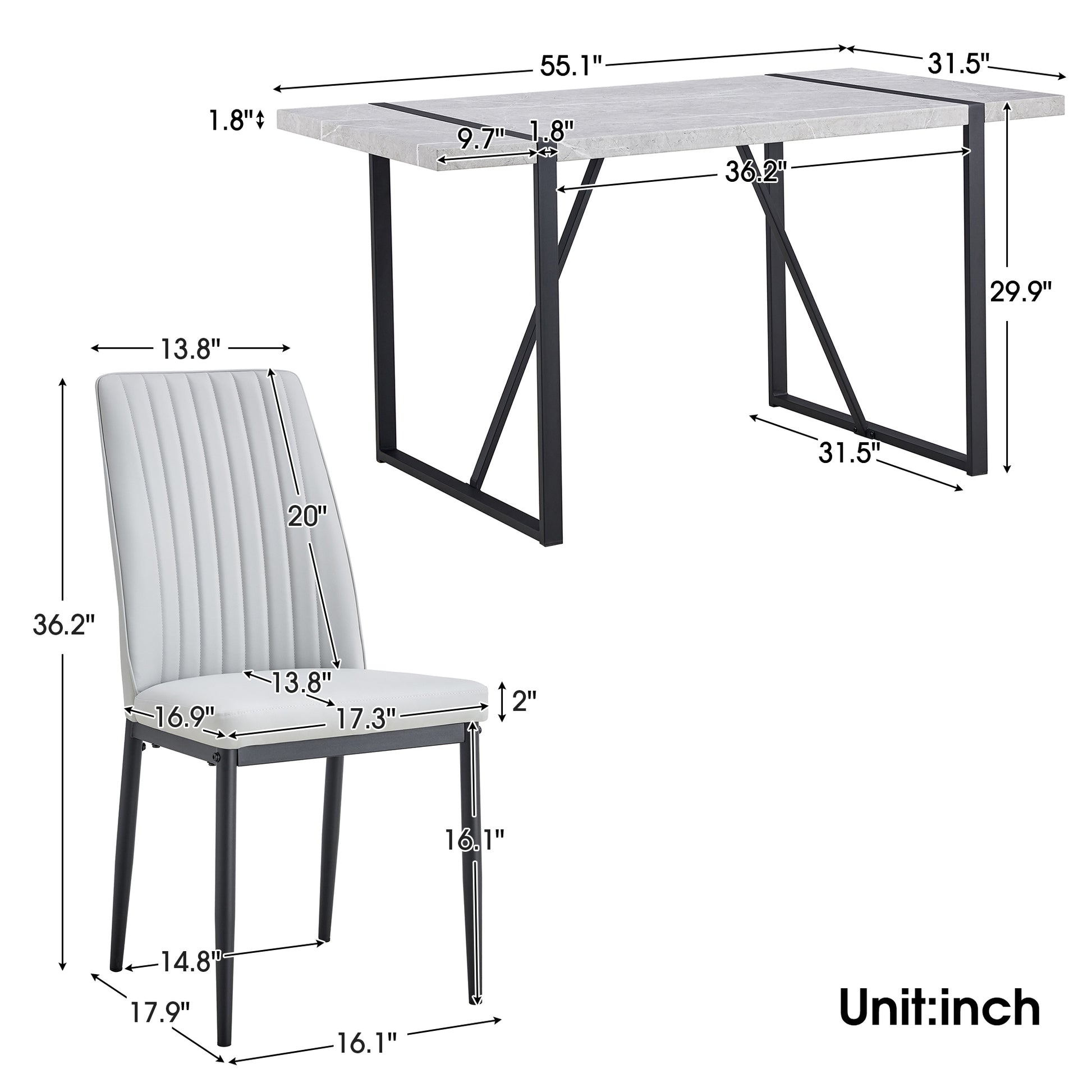 5 Piece Dining Table Chairs Set, Rectangular