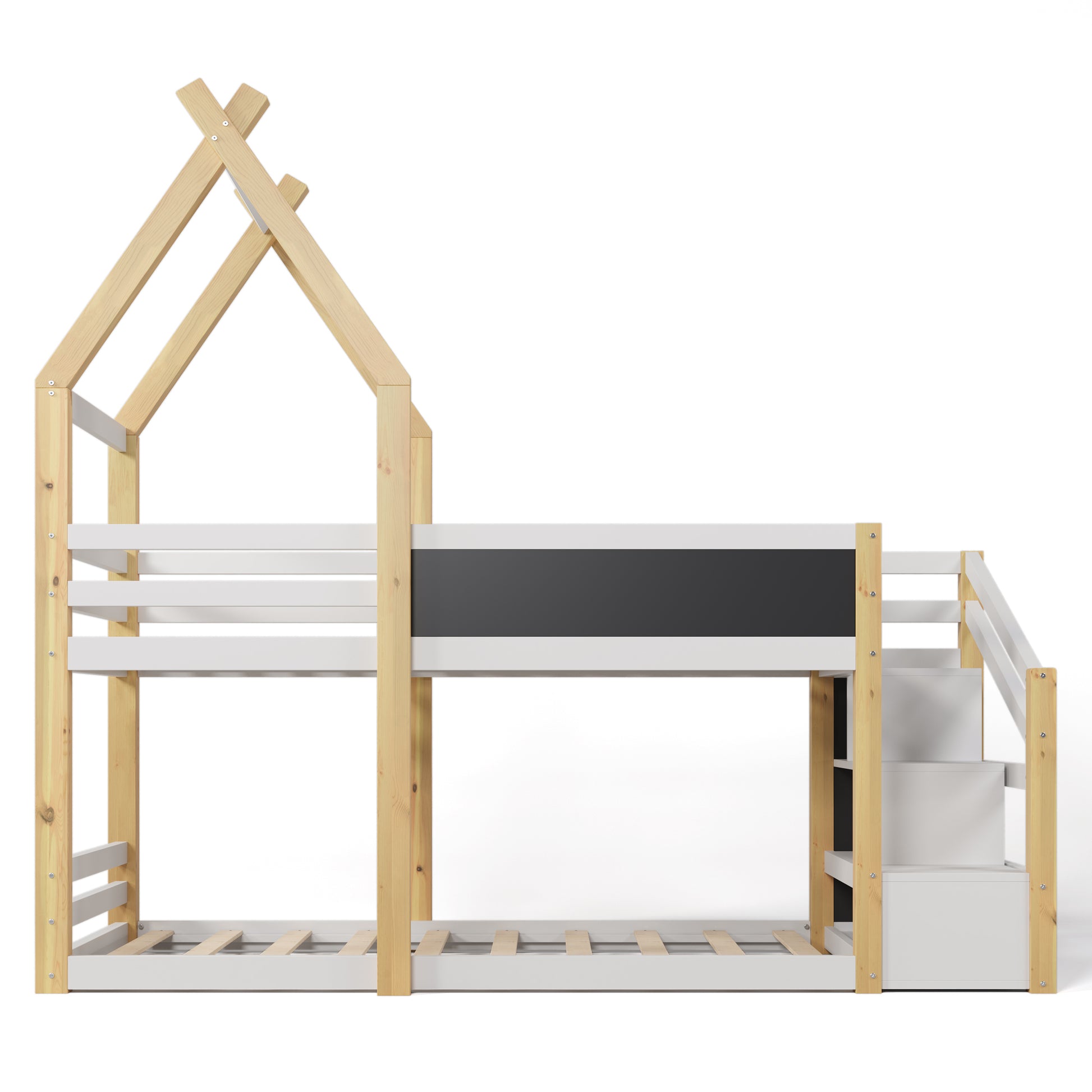 Twin over Twin House Bunk Bed with White Storage box spring not required-twin-white-bed frame-pine