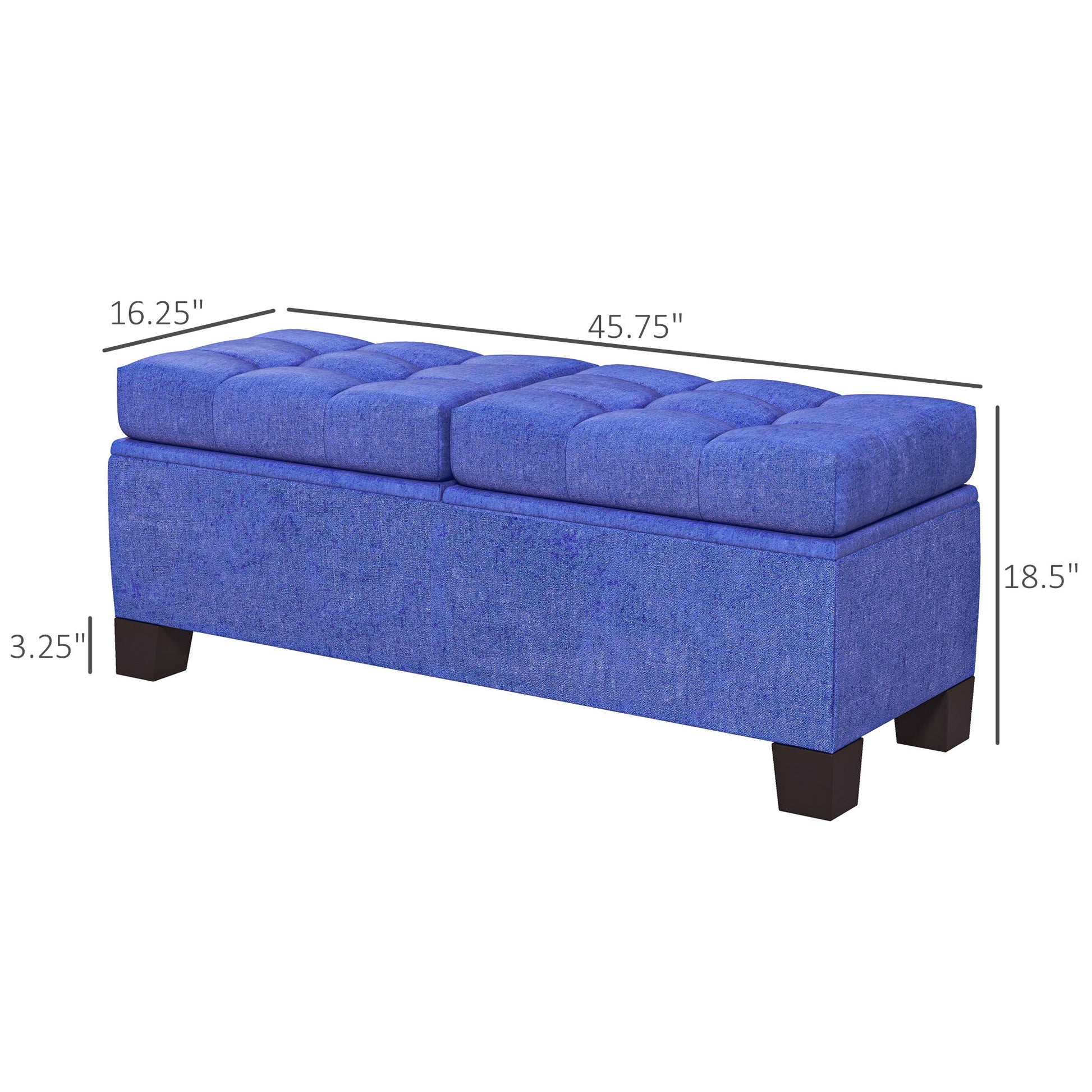 46" Storage Ottoman Bench, Upholstered End of Bed blue-fabric