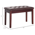 Piano Bench, Duet Piano Chair with Faux Leather Padded brown-rubber wood