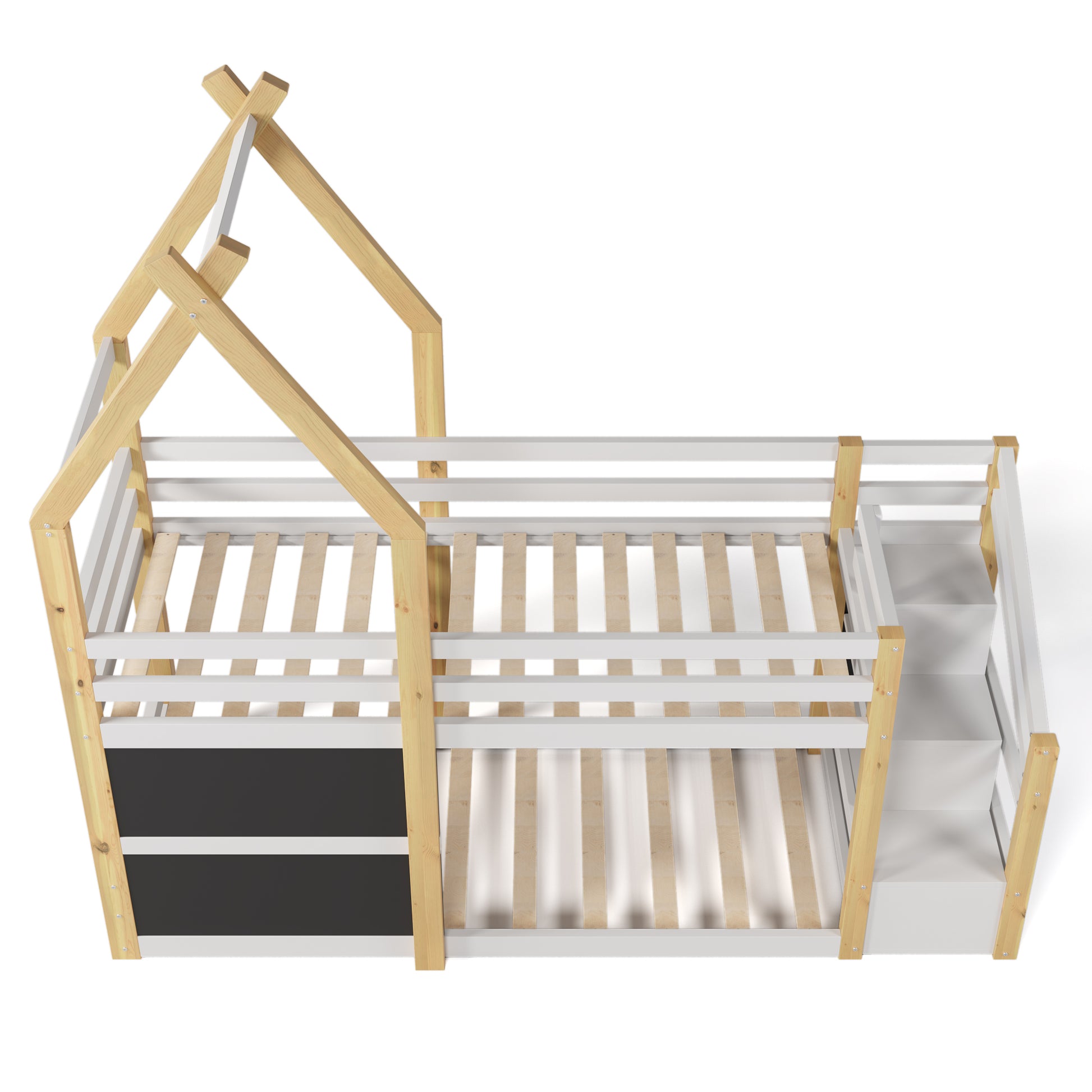 Twin over Twin House Bunk Bed with White Storage box spring not required-twin-white-bed frame-pine