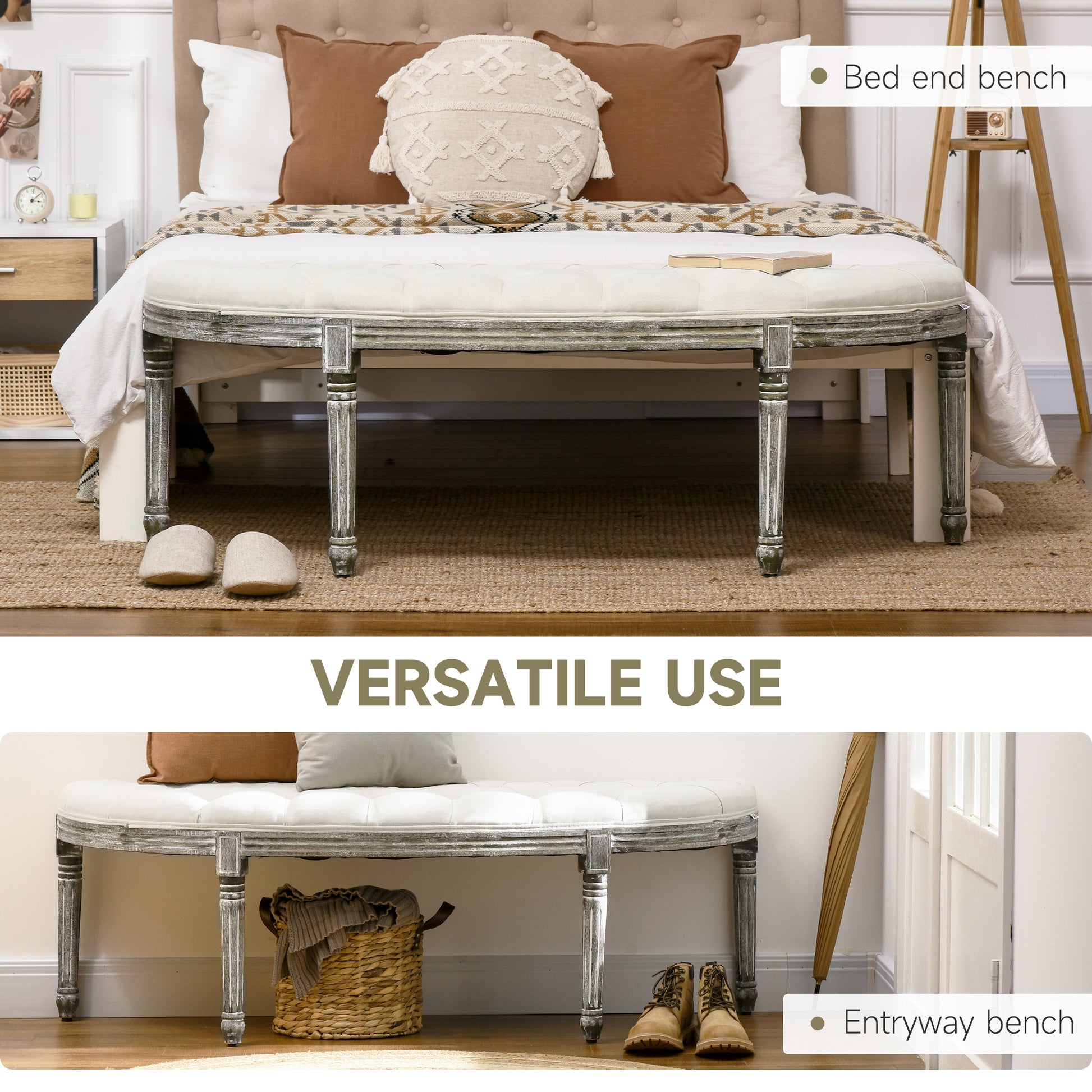 Semi Circle End of Bed Bench with Tufted Design