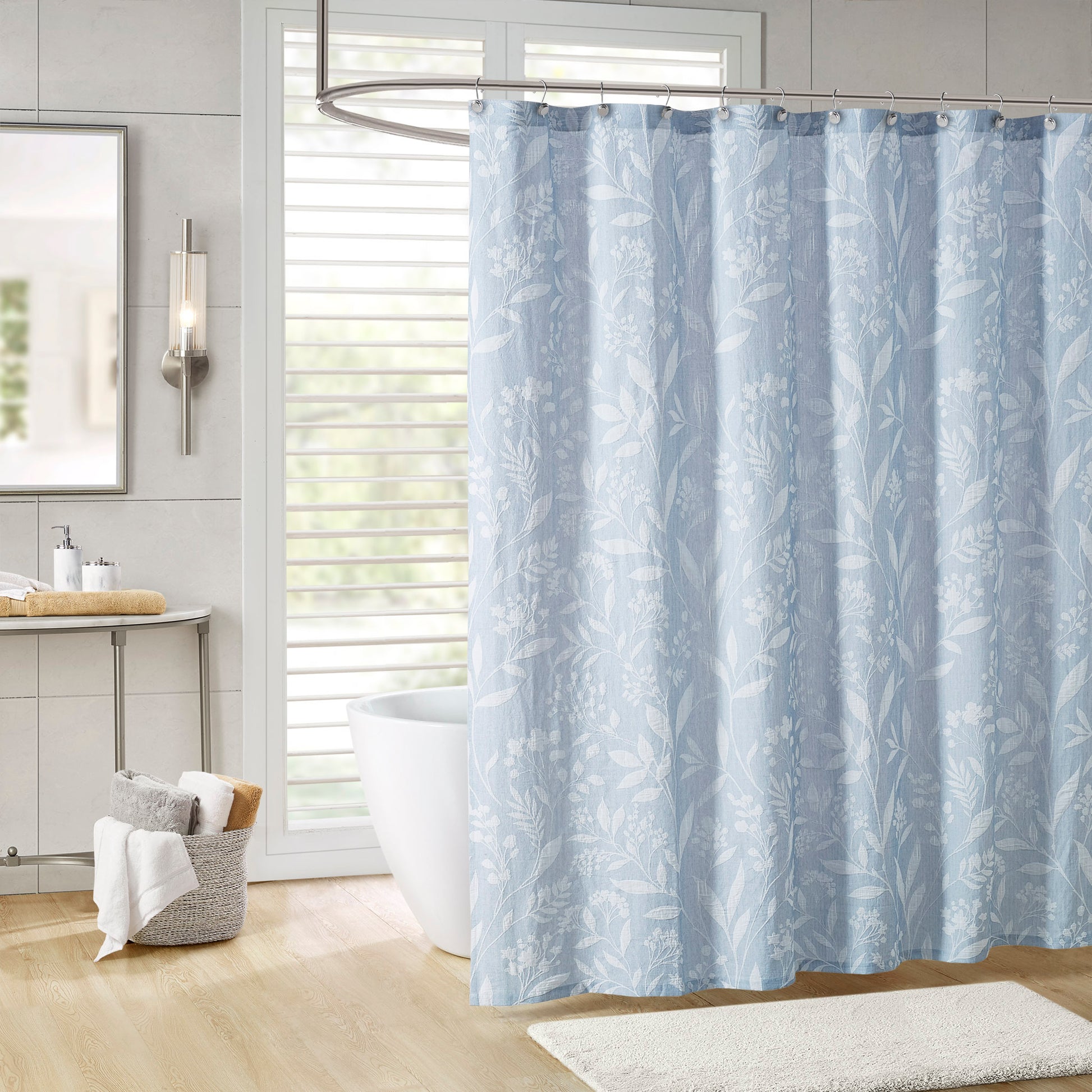 Floral Shower Curtain blue-cotton