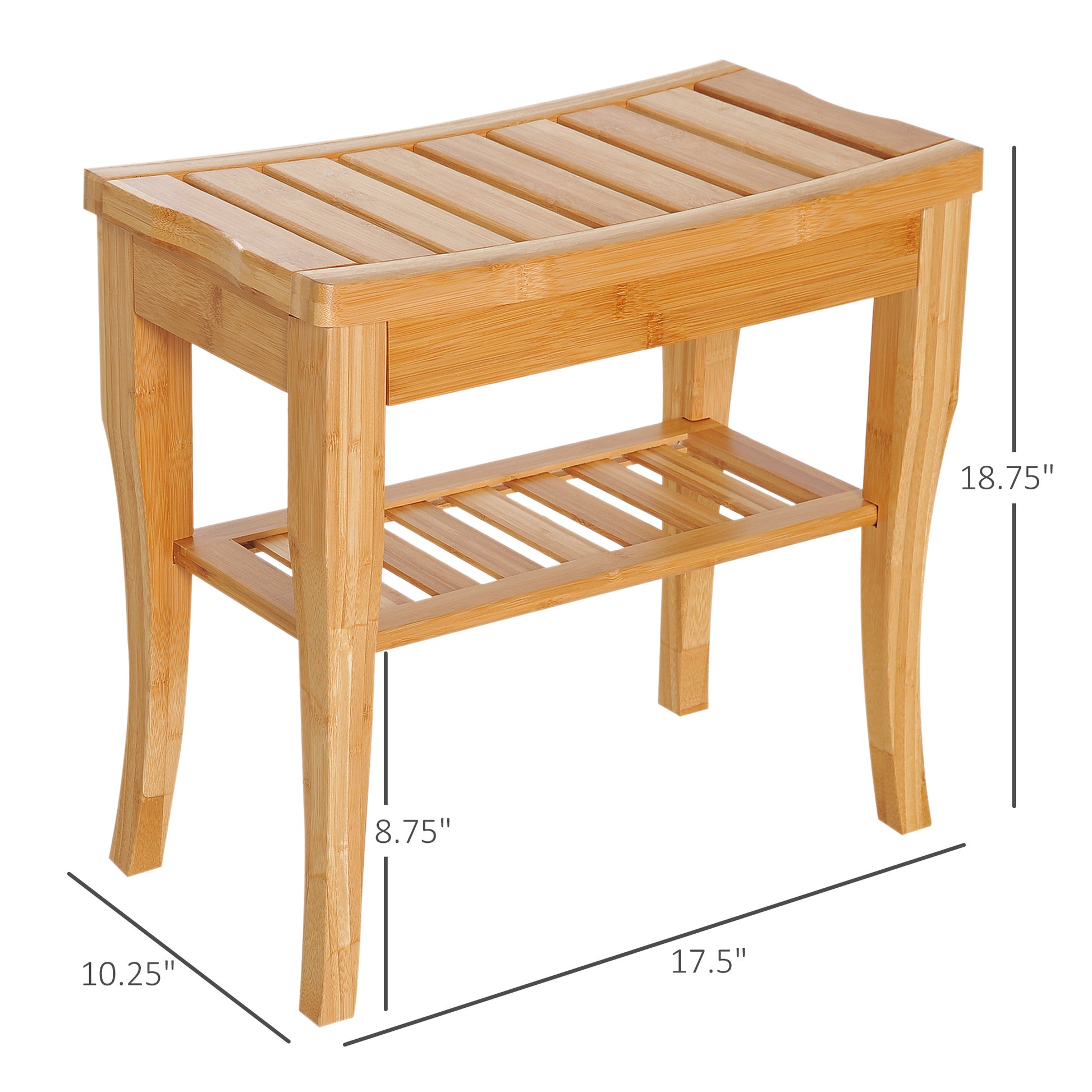 Long Bamboo Shower Bench Seat, 20" Wooden Spa