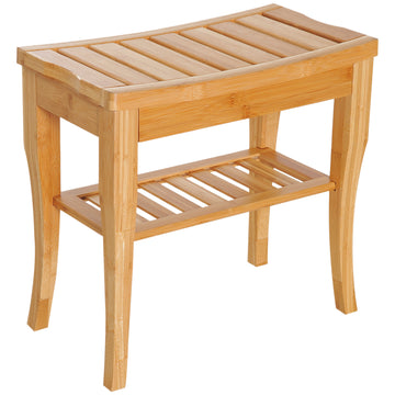 Long Bamboo Shower Bench Seat, 20" Wooden Spa