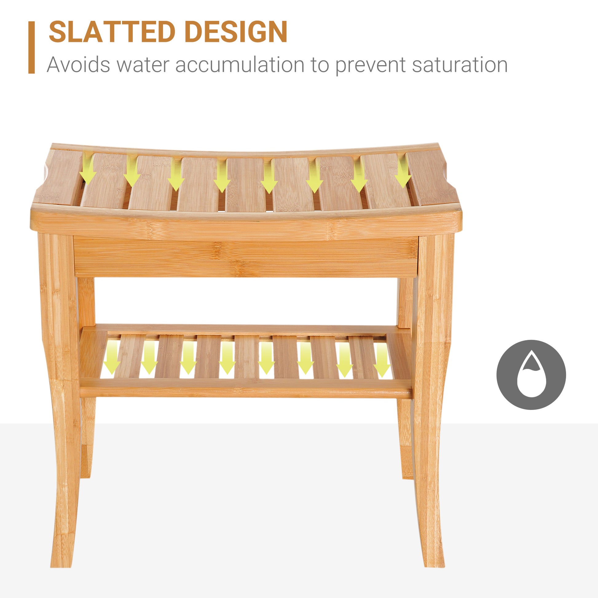 Long Bamboo Shower Bench Seat, 20" Wooden Spa